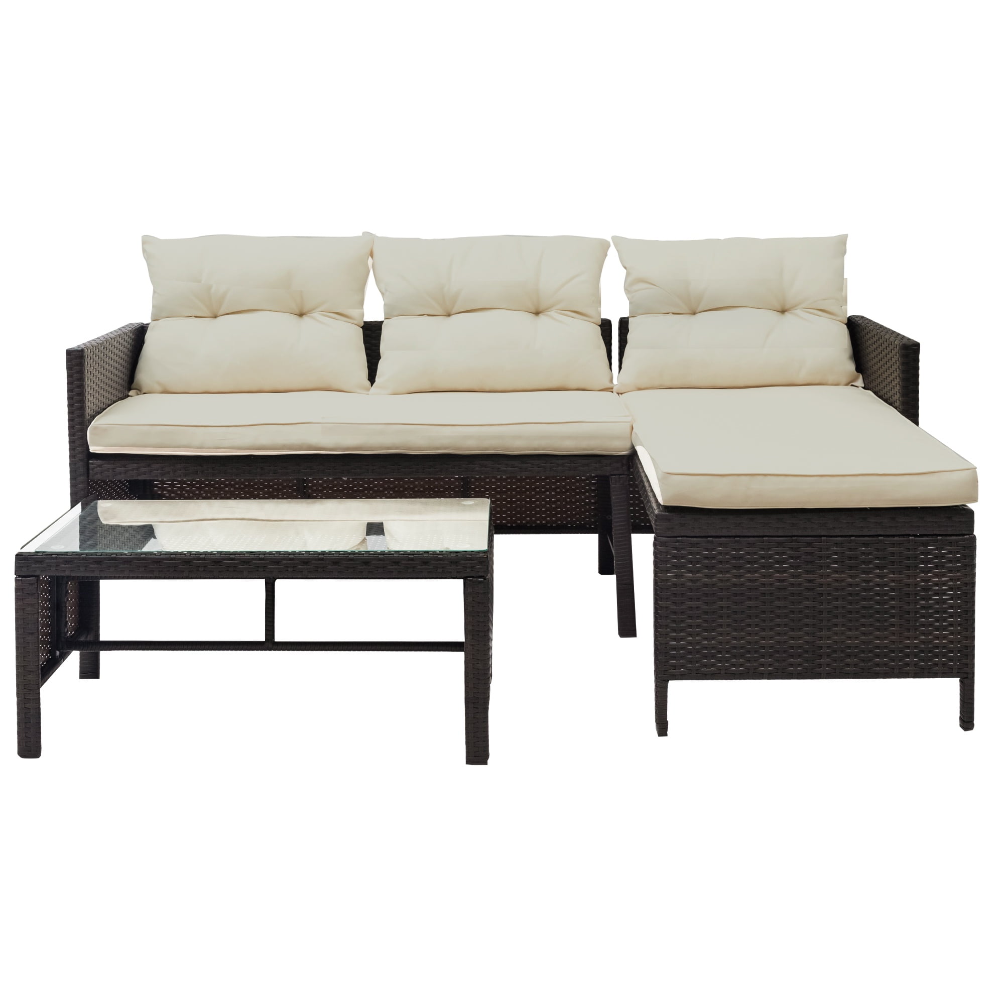 Syngar 3-Piece Outdoor Patio Furniture Sectional Set, PE Rattan Wicker Conversation Set with Cushions and Coffee Table (Beige, 3-Piece Set) 14sg0
