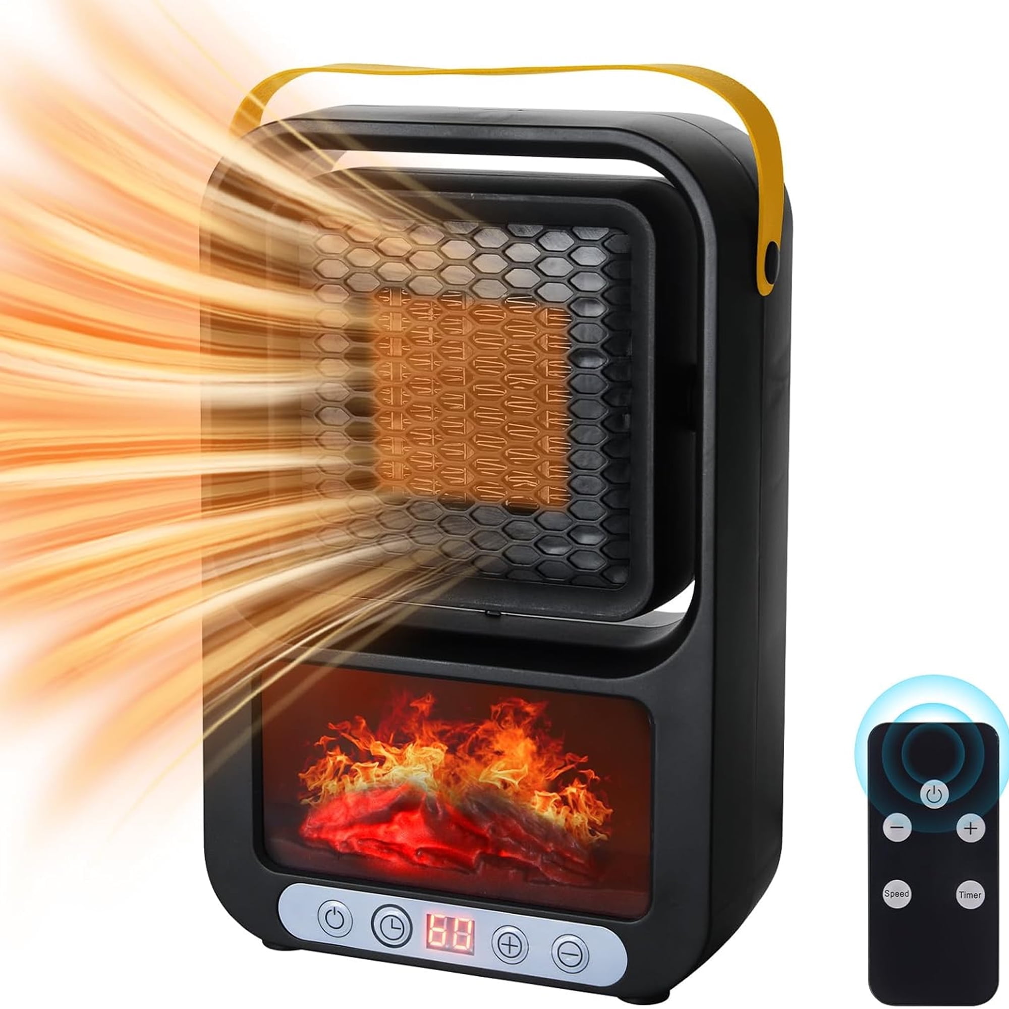 Facvoer Portable Electric Space Heater, Desktop Fireplace with 3D LED Flame and Thermostat (Black, 800W) 6b34z