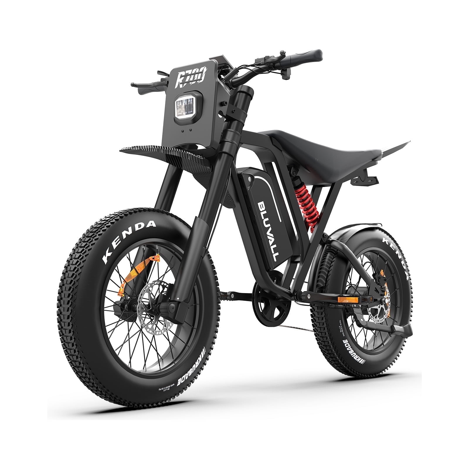 Bluvall 3000W Electric Dirt Bike, All-Terrain Fat Tire E-Motorcycle, Full Suspension & Hydraulic Brakes (Black, 20 in) 7y1ky