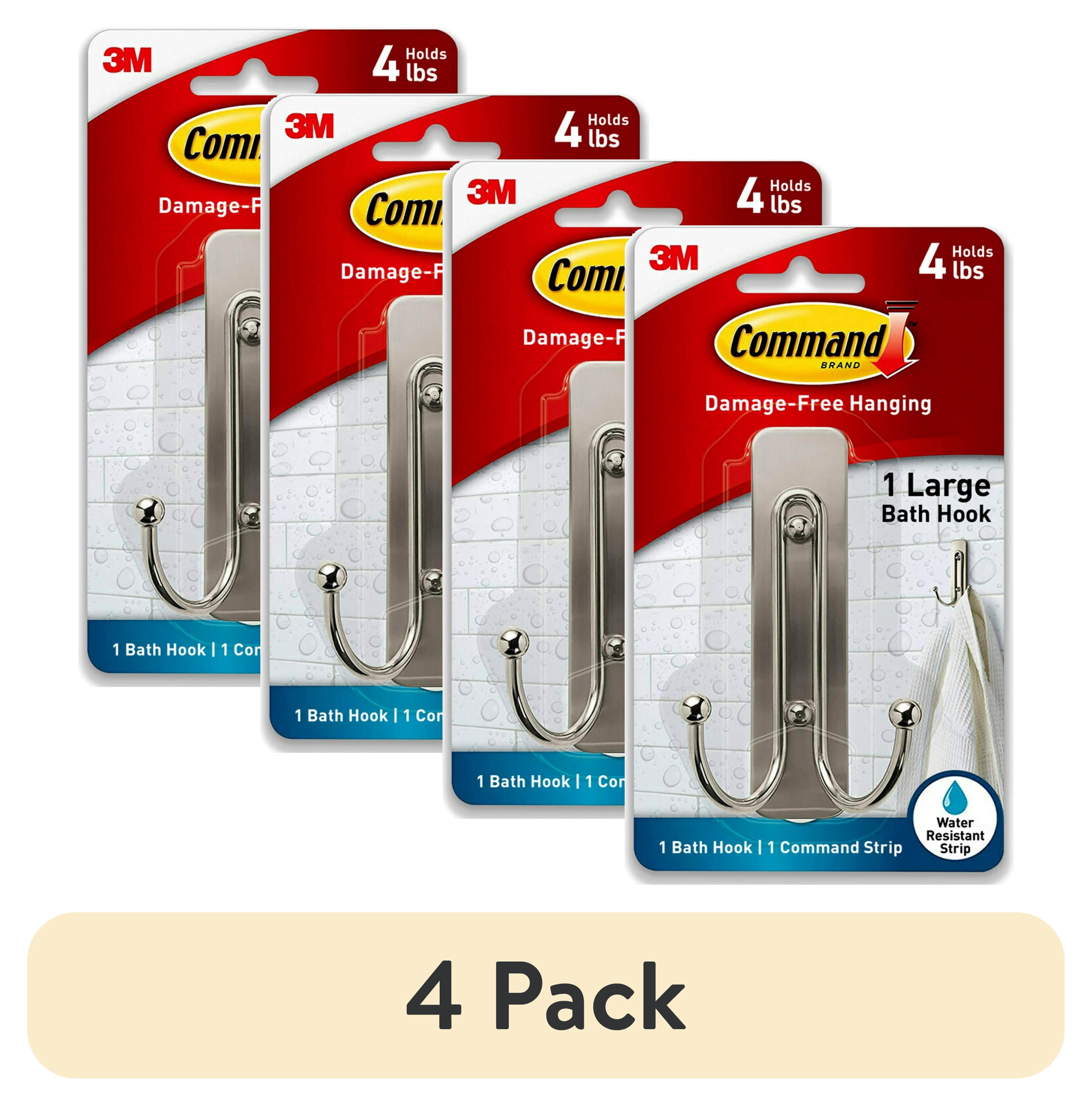 Command Large Double Bathroom Wall Hook, Damage-Free Adhesive Hanging, Satin Nickel (4 Pack) o9bnx
