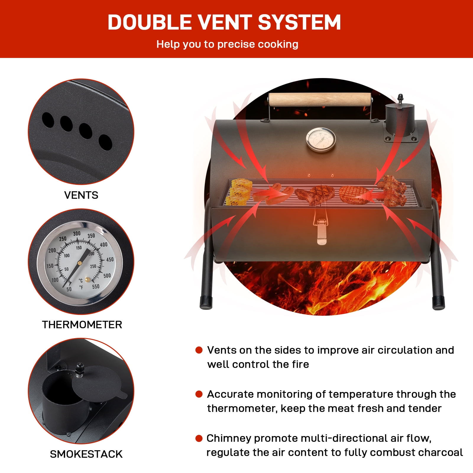 Zimtown Portable Charcoal BBQ Grill for Outdoor Camping (Black, 13.5 in x 8.5 in) 9n5bv