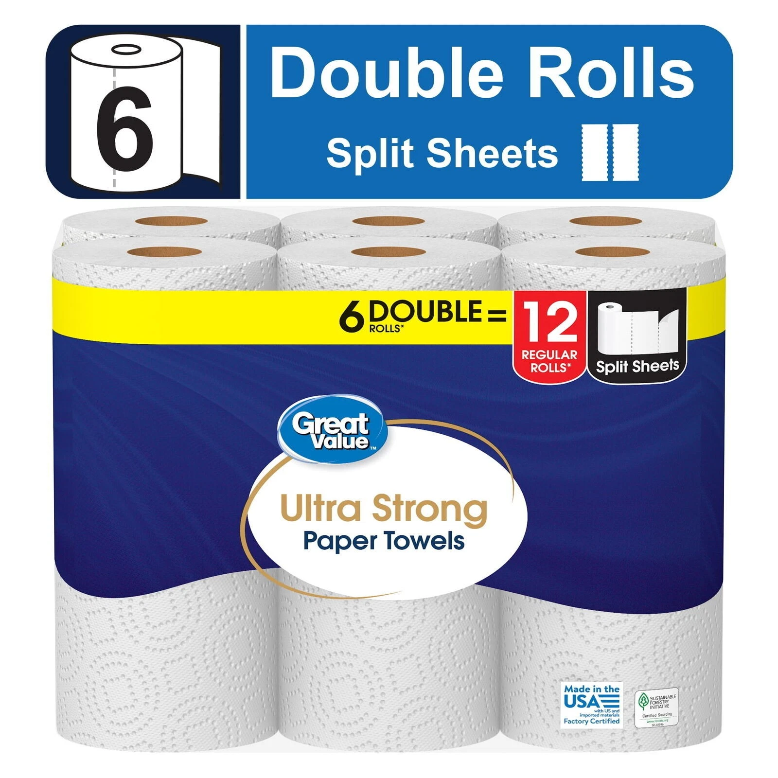 Forge Ultra Strong Premium 2-Ply Paper Towels (White, 6 Double Rolls) x2q5s