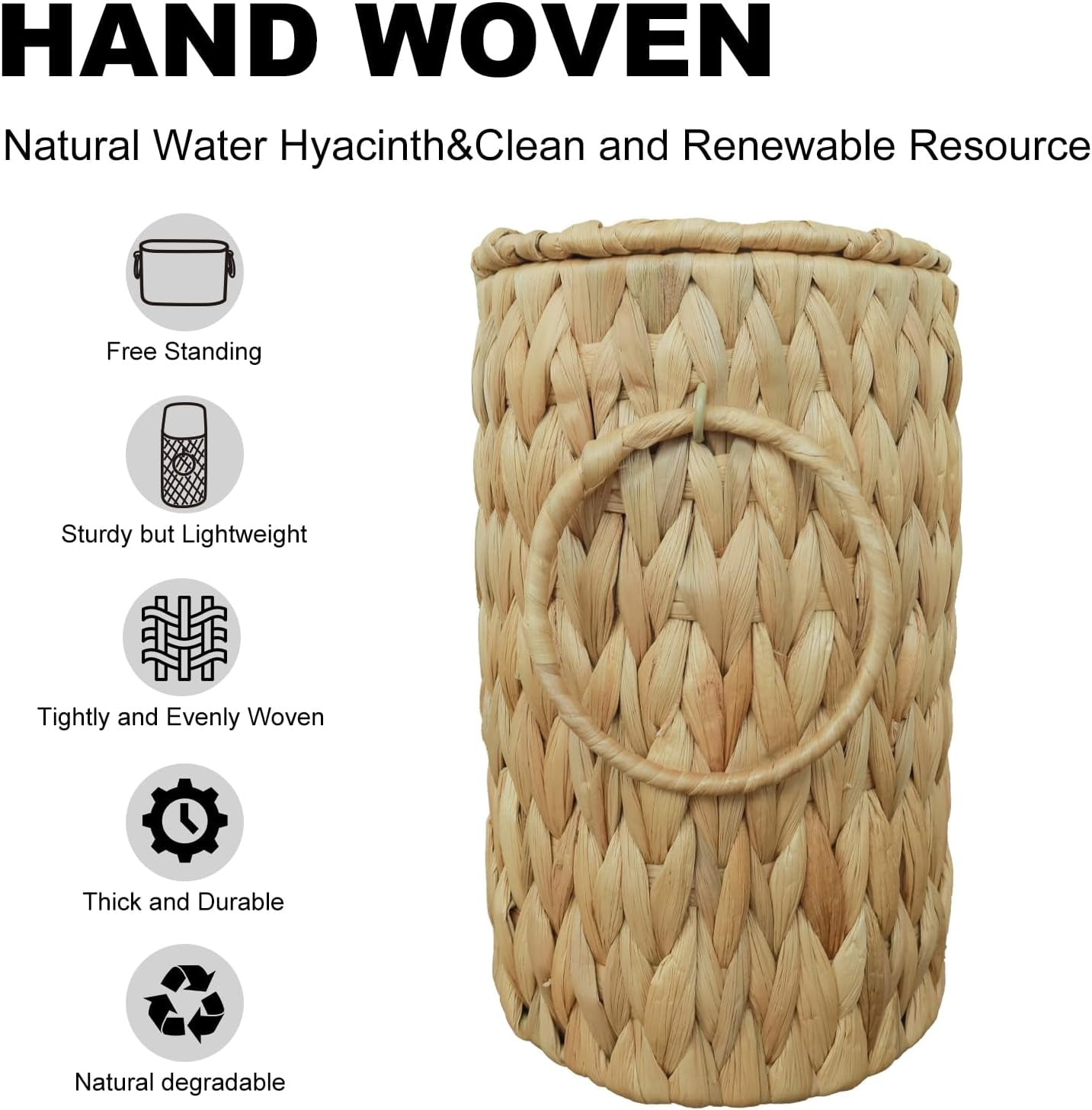 Qipengfei Wicker Toilet Paper Basket with Lid, Hand-Woven Water Hyacinth Bathroom Storage Organizer (Brown, 16.14 in x 6.69 in x 10.62 in) fbjy9
