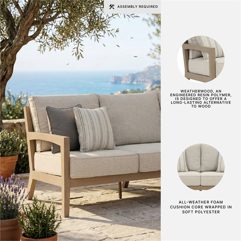 Ashley Furniture Myrtle Shore Outdoor Sofa with Cushion (Beige, 84 in) 00734