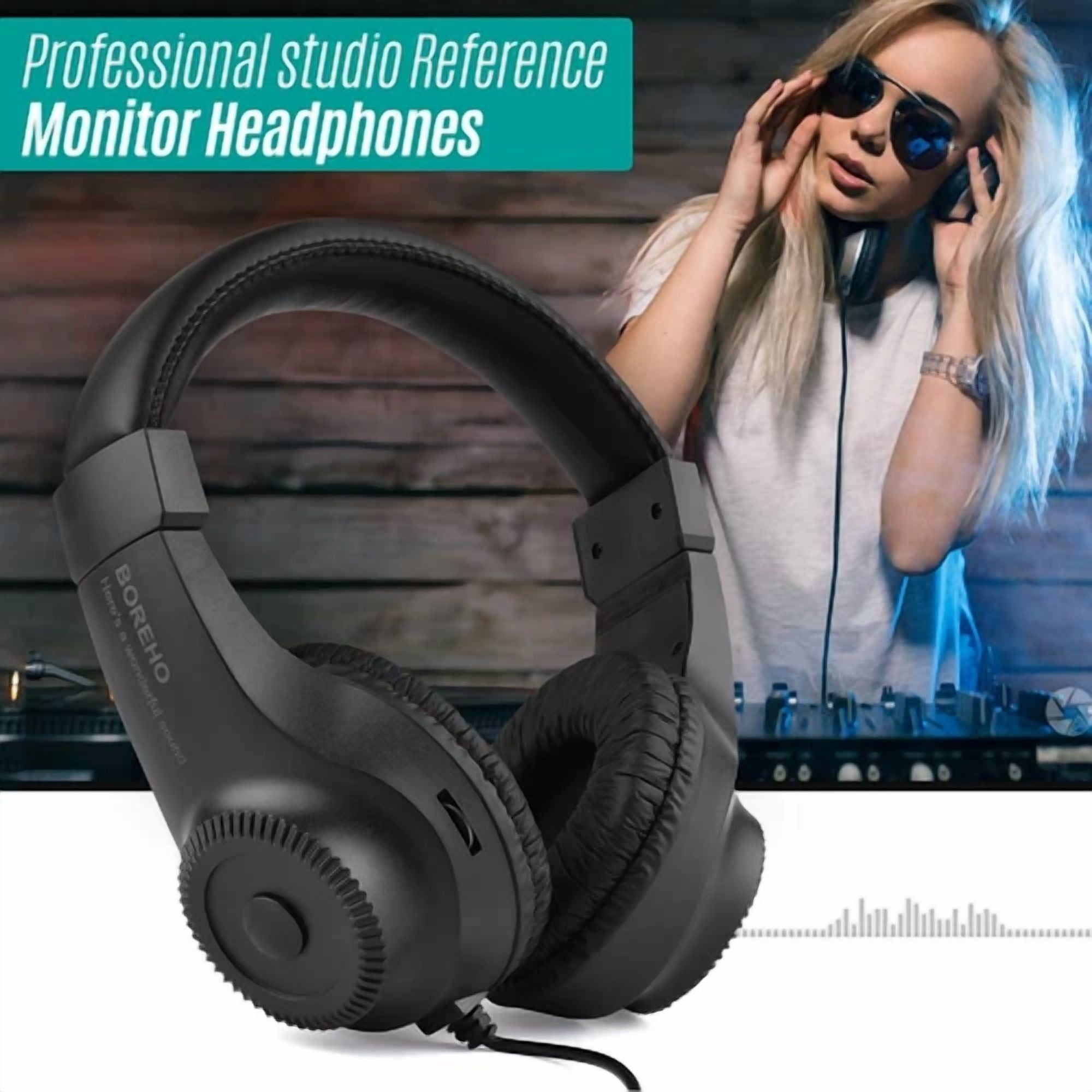 Rhea Wired Over-Ear DJ Studio Monitor Headphones (Black, 1 Pack) cbxw6