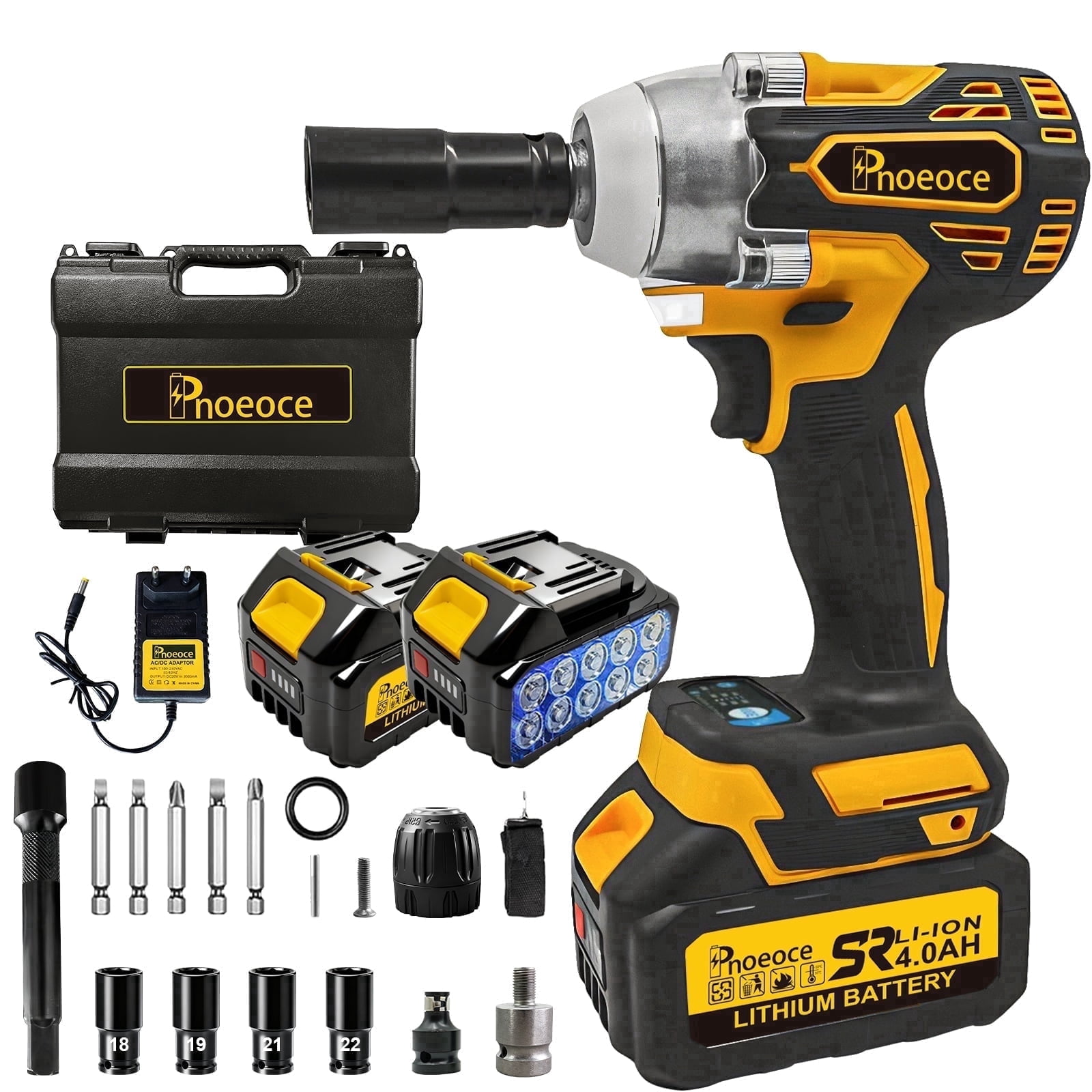 Pnoeoce Brushless Cordless Impact Wrench, 1/2 in High Torque Power Tool, Variable Speed with 2 Batteries (Yellow, 2-Pack) jyi9f