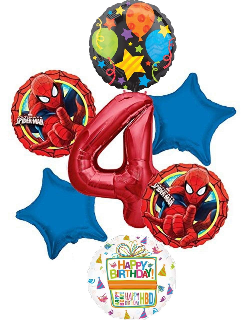 Mayflower Products Spider-Man 4th Birthday Party Balloon Bouquet Decoration Set (7 Piece) xavig