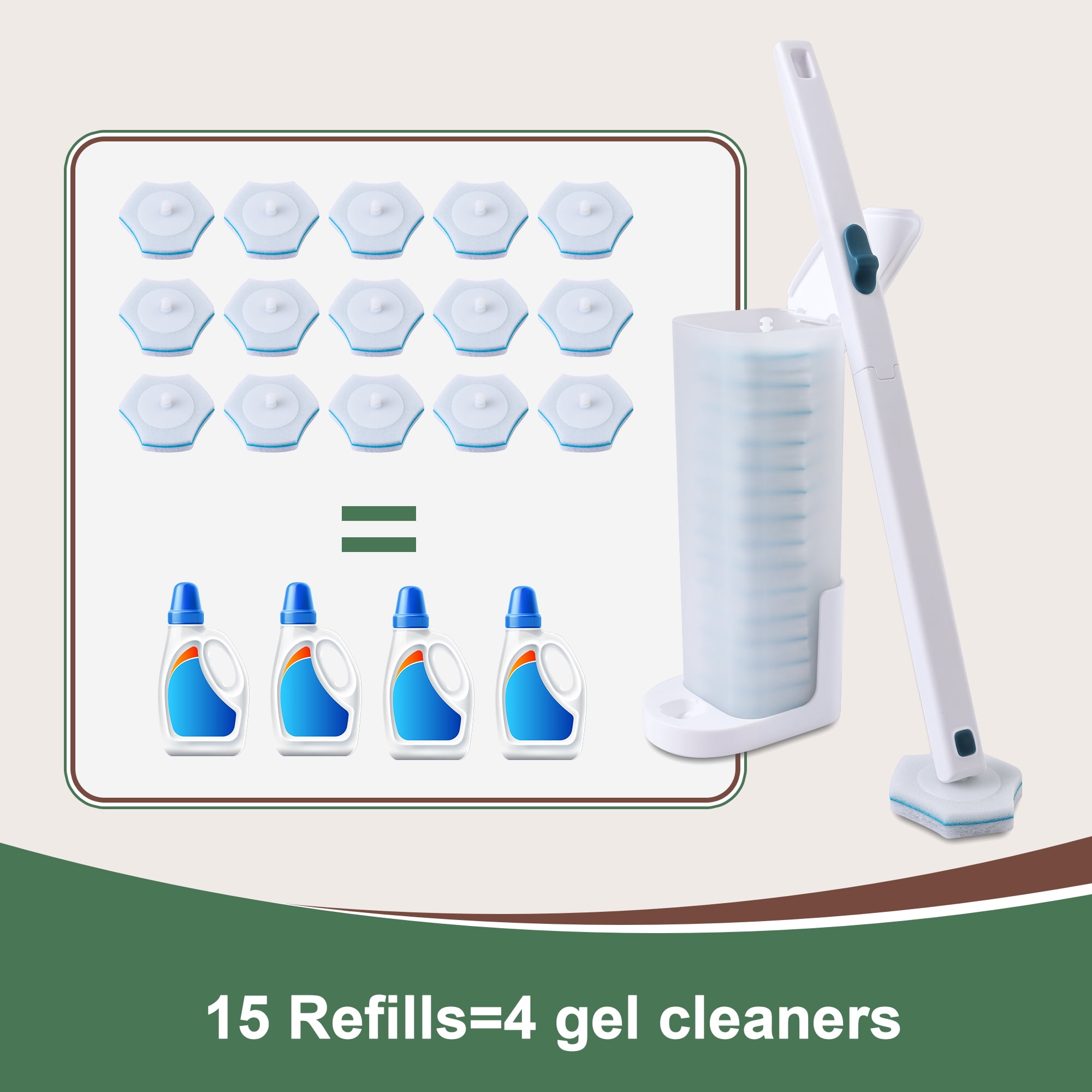Eyliden Toilet Bowl Brush and Holder Kit with 15 Disposable Scrubber Refills (Blue, 15 Count) rdrph
