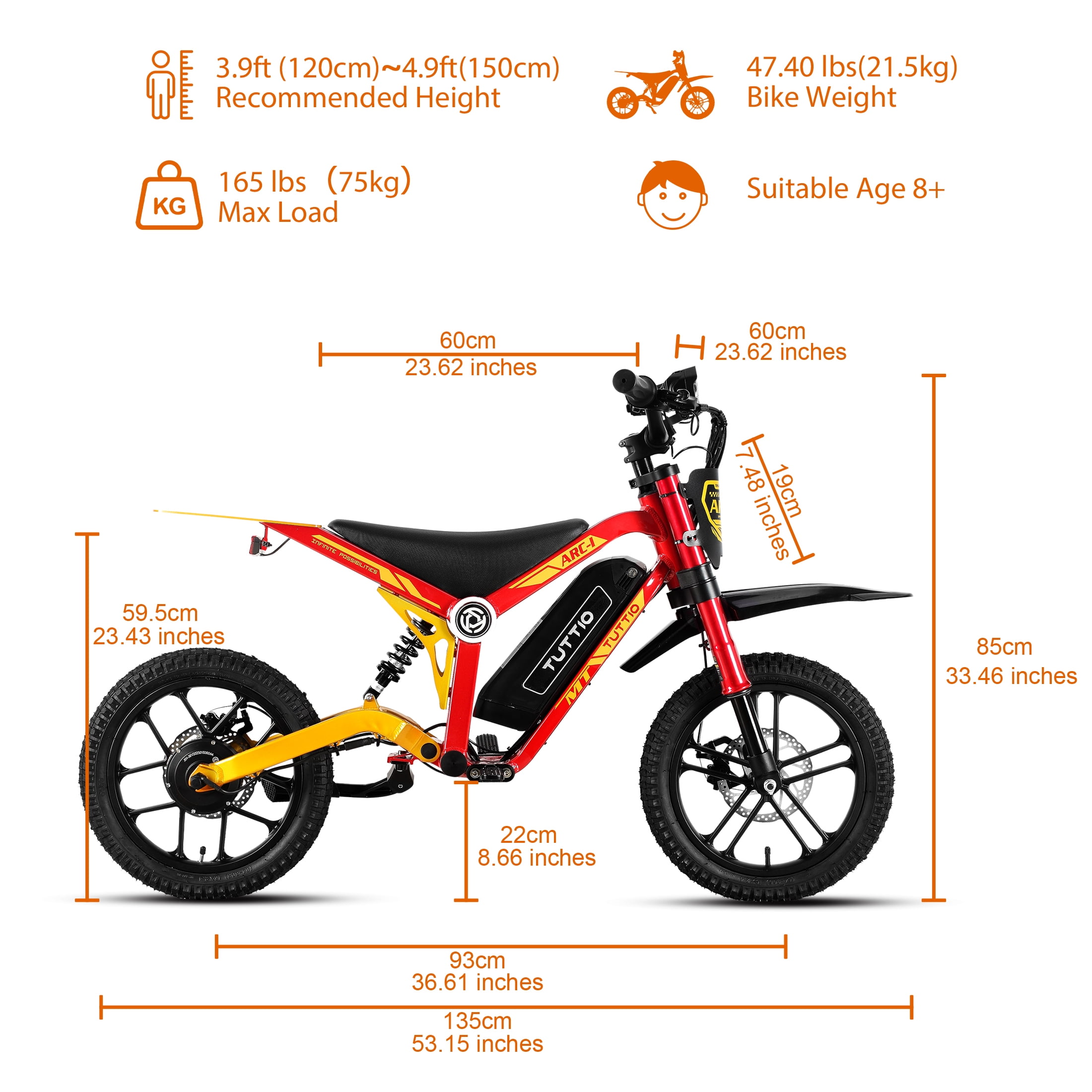 TUTTIO ARC-1 Electric Dirt Bike, 750W Motor Off-Road Motorcycle with 5-Speed Modes (Silver, 16 in Tires) tiv9n