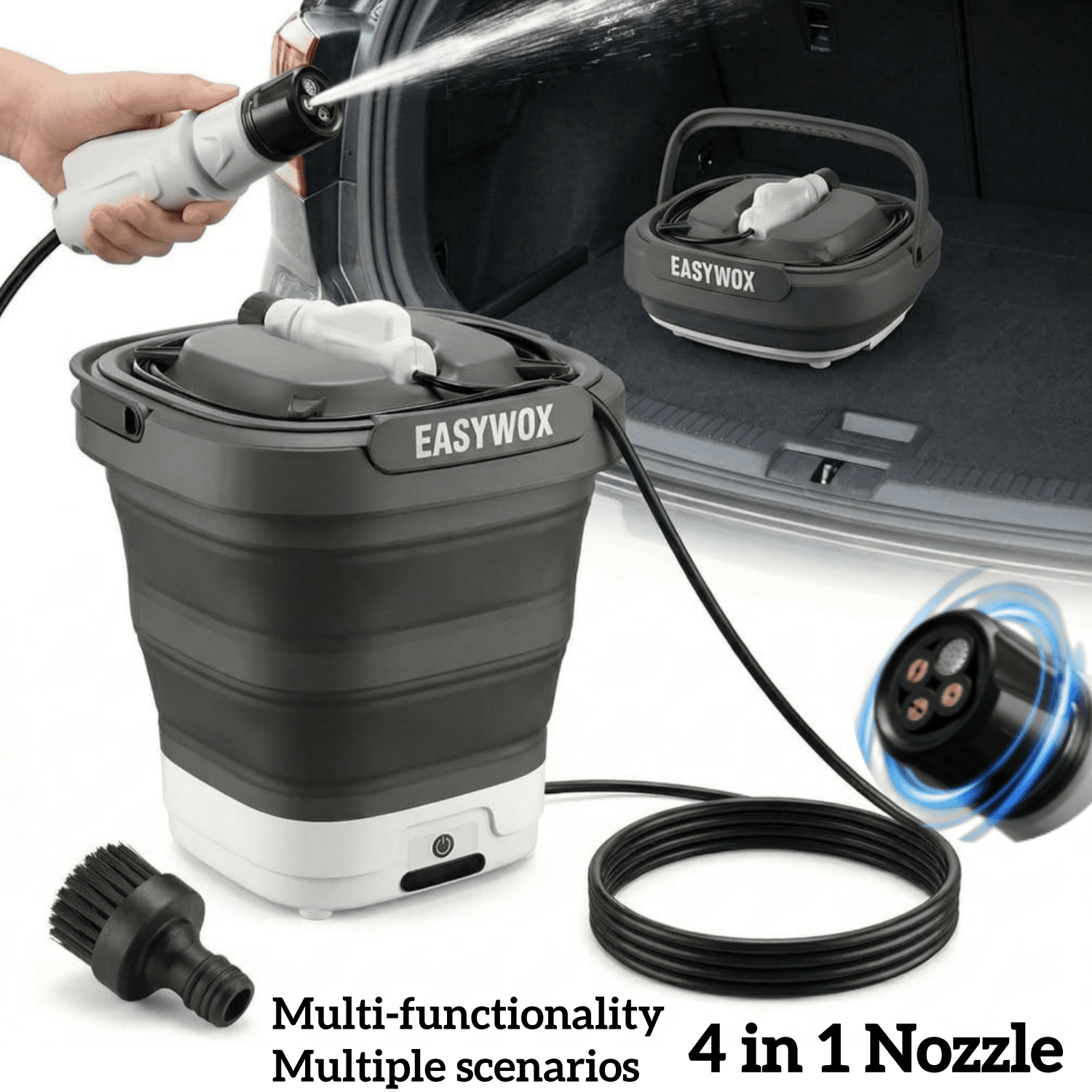 EasyWox Cordless Electric Pressure Washer, Portable Foldable Power Cleaner with 3.2 gal Tank (290 PSI, 4-in-1 Nozzle) 5sqax