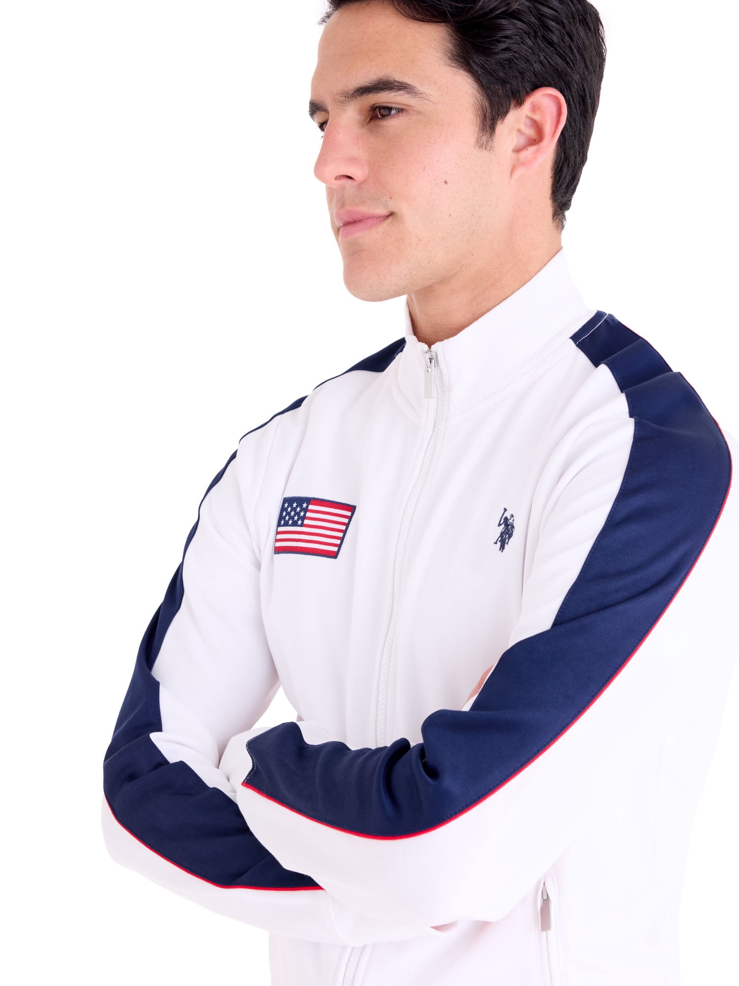 U.S. Polo Assn. Men's USA Track Jacket Performance Knit Full-Zip Outerwear (White, S) v1moh