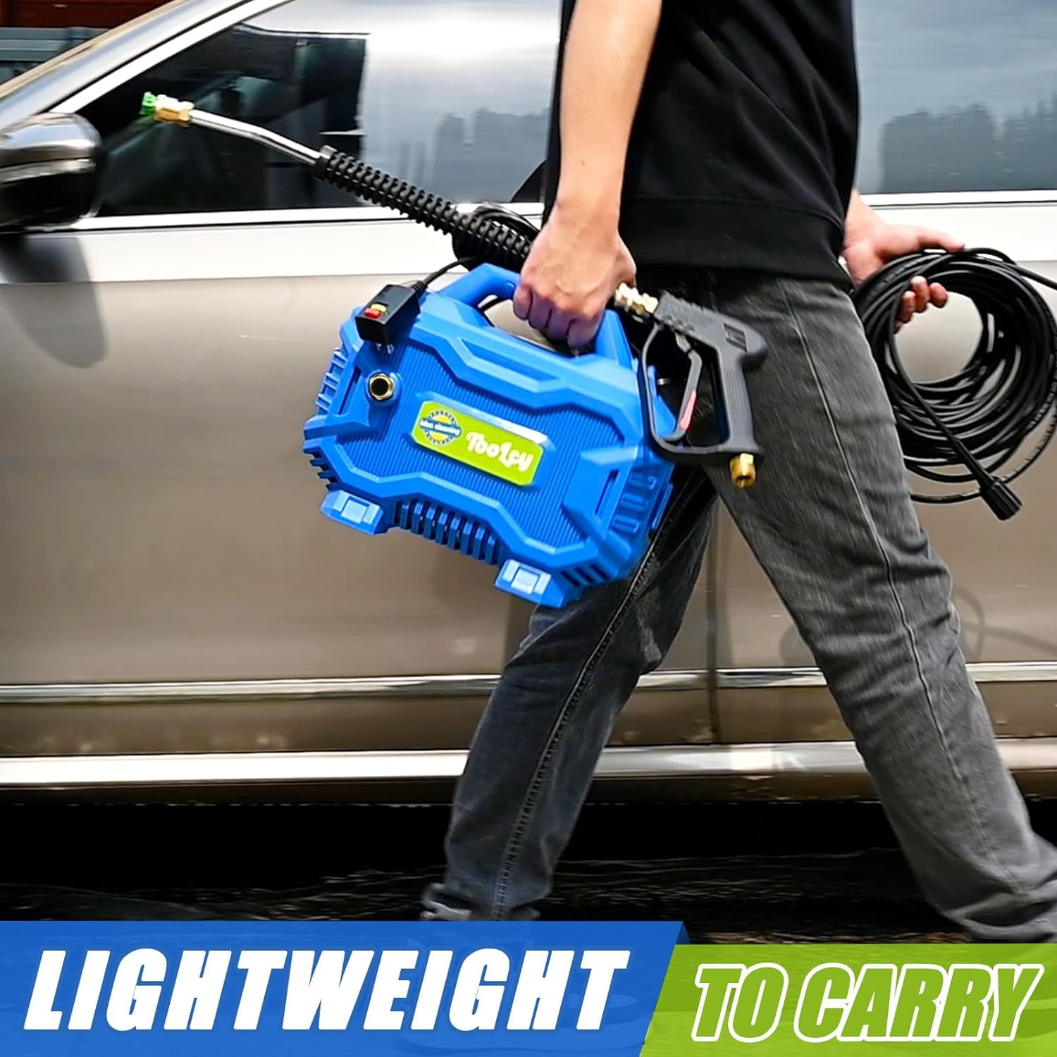 TOOLCY Electric Pressure Washer with 50 ft Hose, Short Gun, Extension Wand, Foam Cannon, and 5 Nozzles (2030 PSI) gz9bm