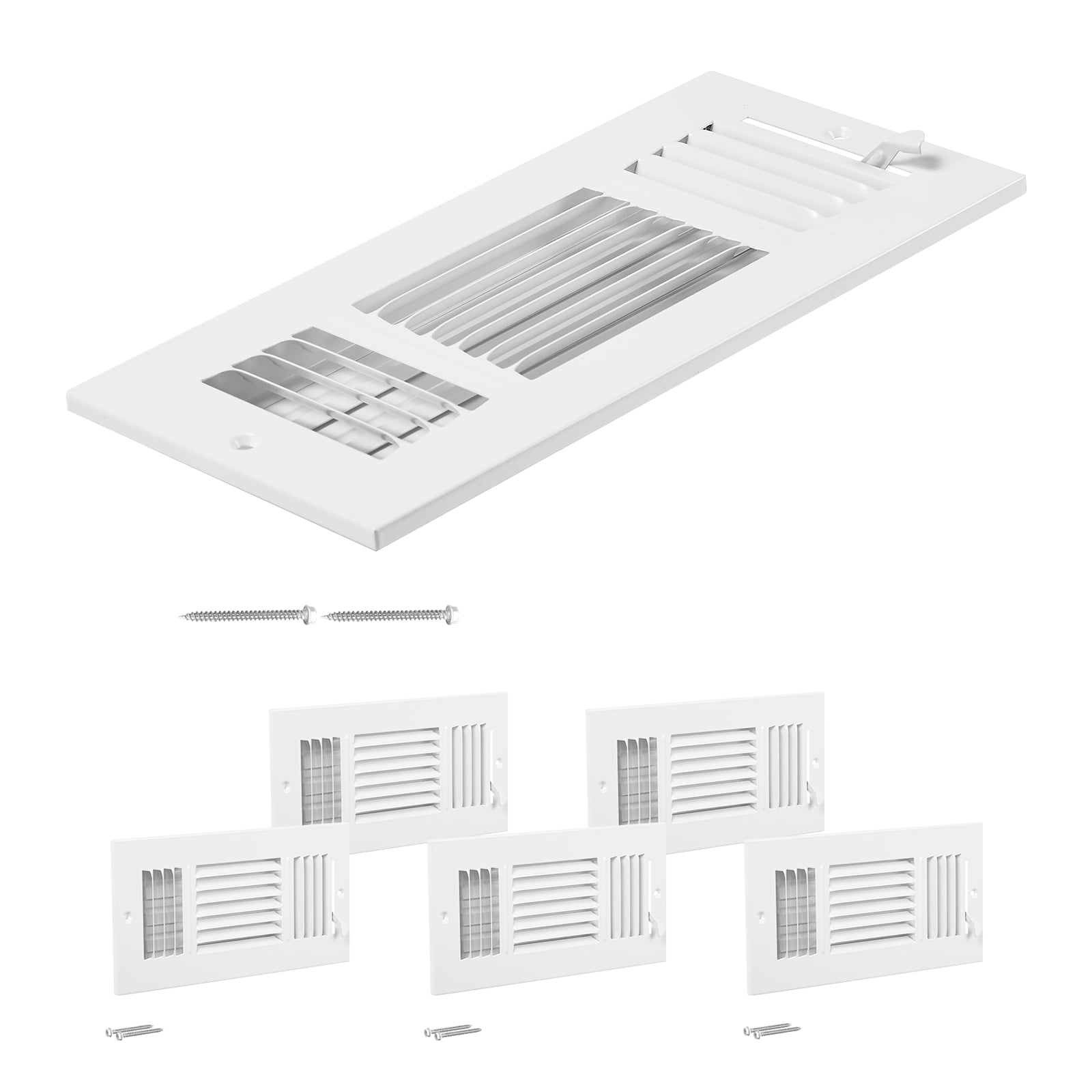 KFFKFF HVAC Wall Register Vent Covers, Triple-Direction Air Flow Diverter with Metal Regulator (White, 4 in x 10 in, 6-Pack) ni9zn