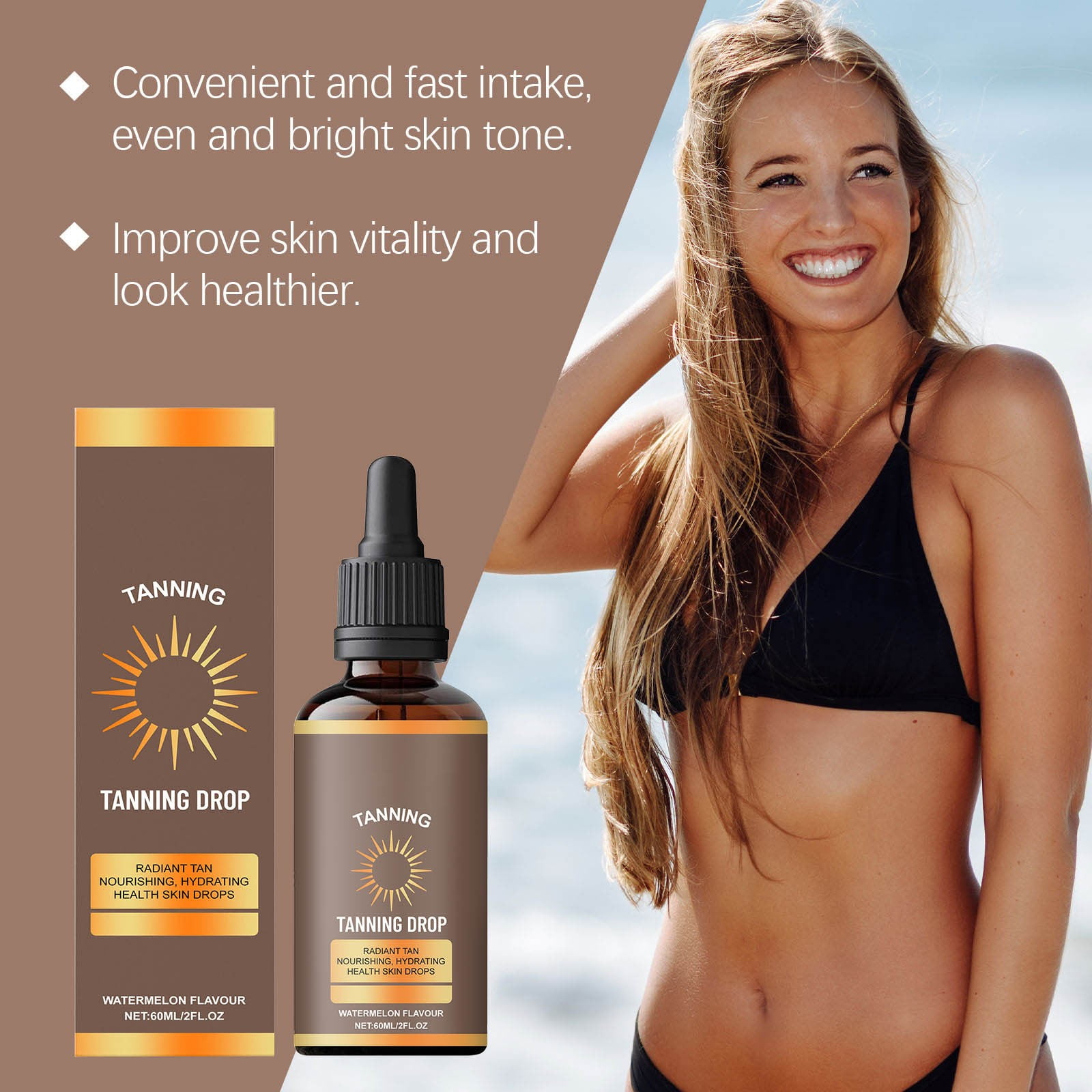 Viwoeim Watermelon Self Tanning Drops, Natural Bronzed Glow Face and Body Tanning Solution (2 oz) 9mxyv