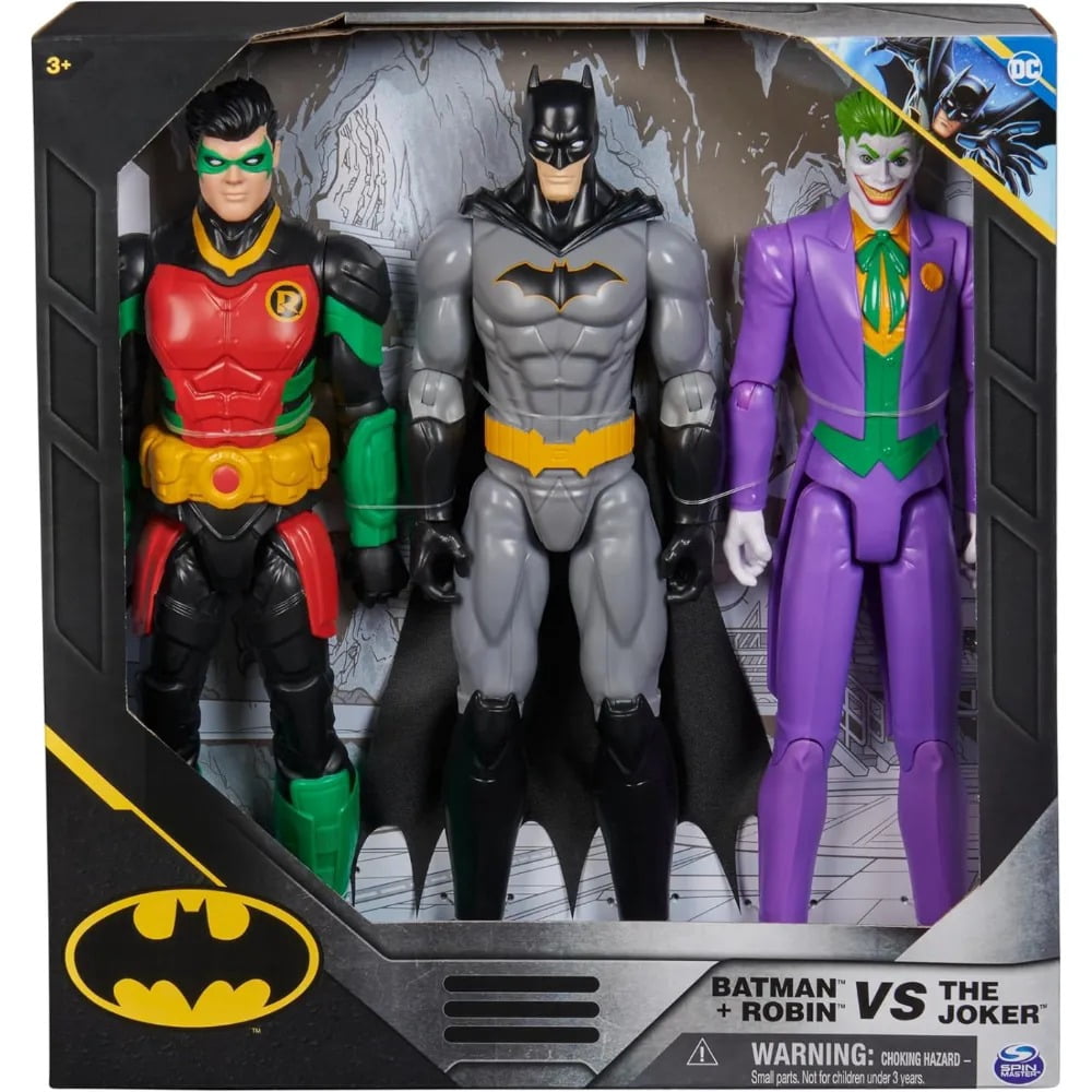 DC Comics Batman, Robin, and The Joker Action Figure Set (12 in, 3-Pack) w8jfw