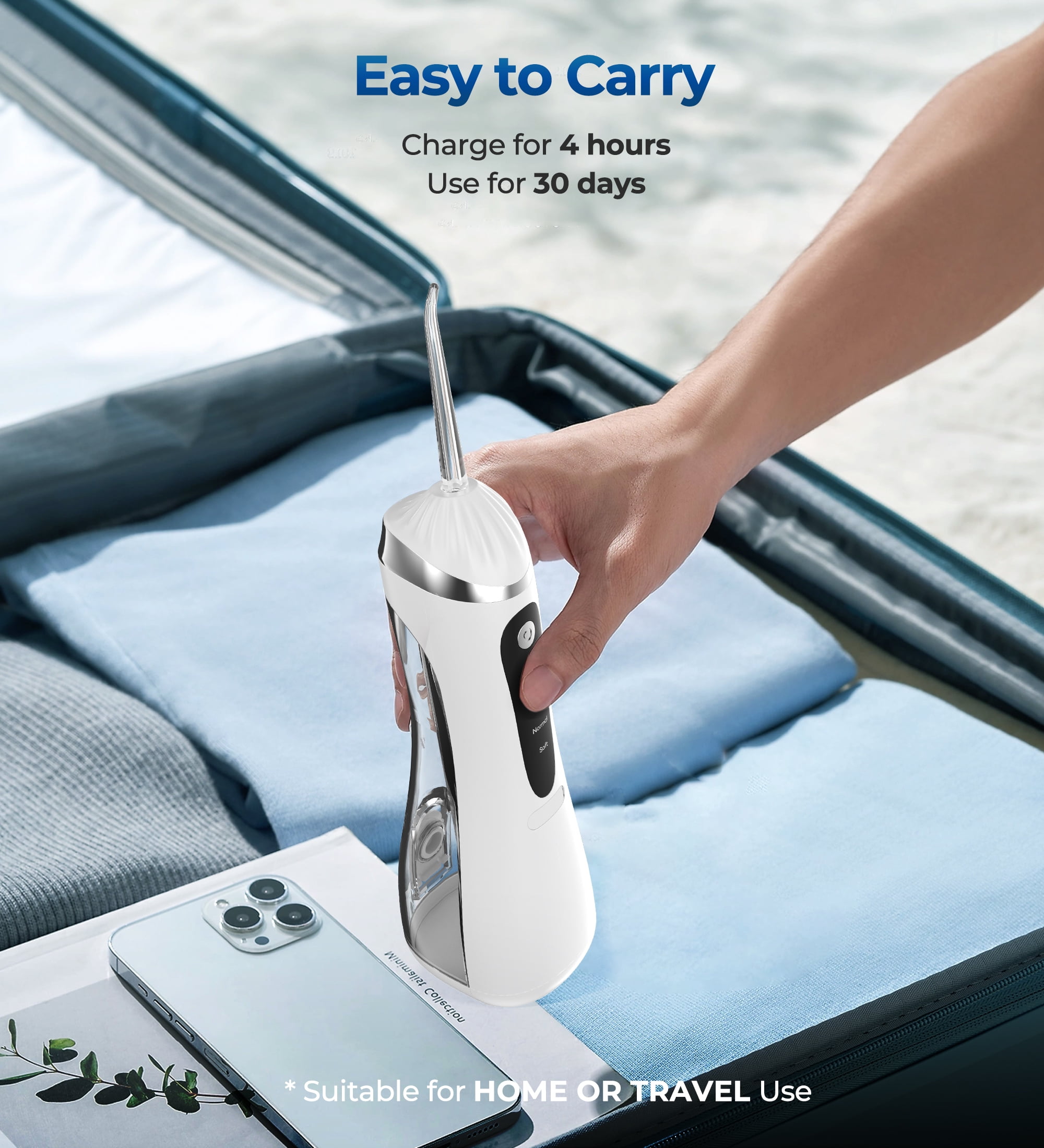 BOKYAN Cordless Water Flosser for Teeth, Portable Electric Dental Oral Irrigator with 3 Modes (White, 6.76 fl oz) qyg43