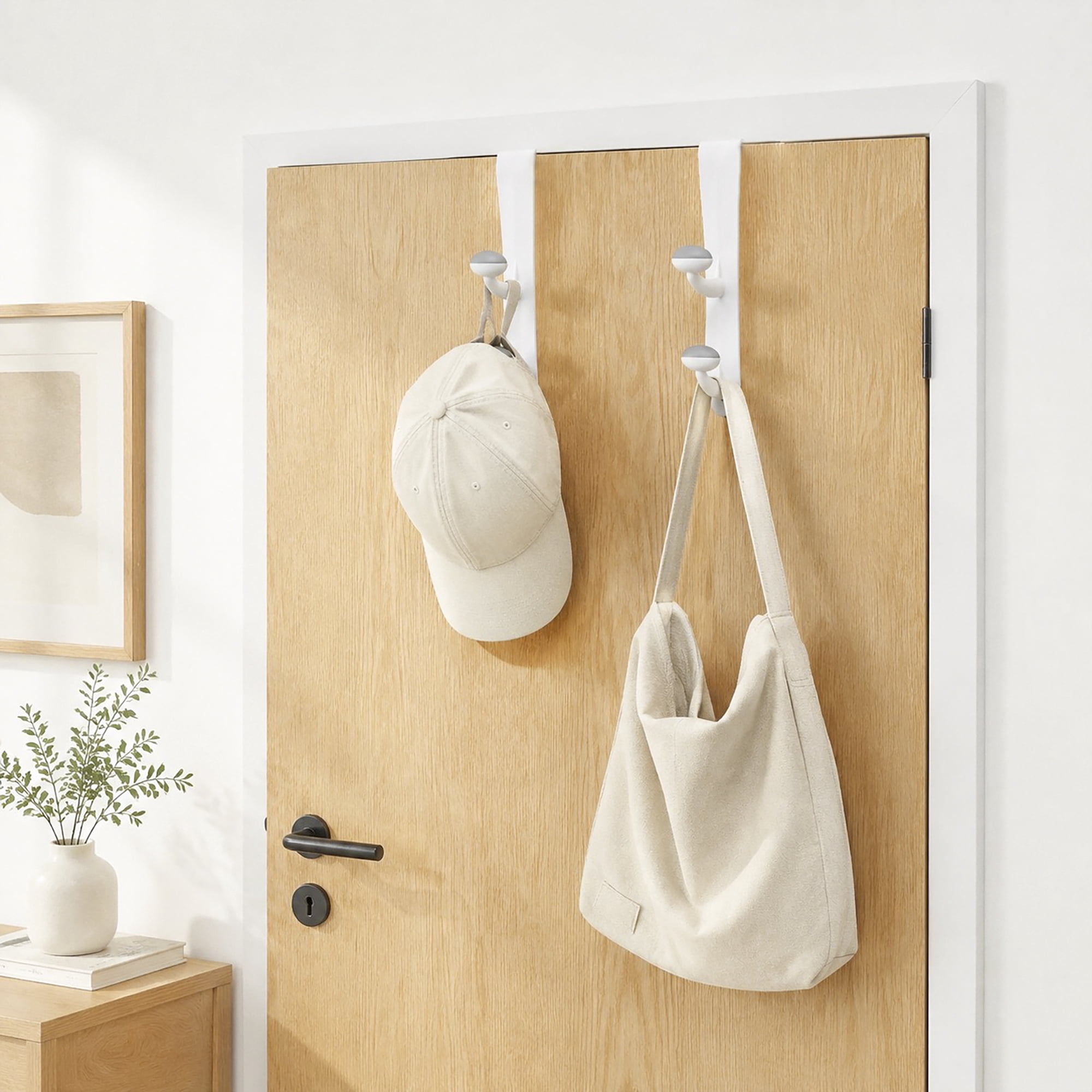 Mainstays Over the Door Rubber Grip Hooks for Closet and Bathroom Storage (White, 2 Pack) l9uys