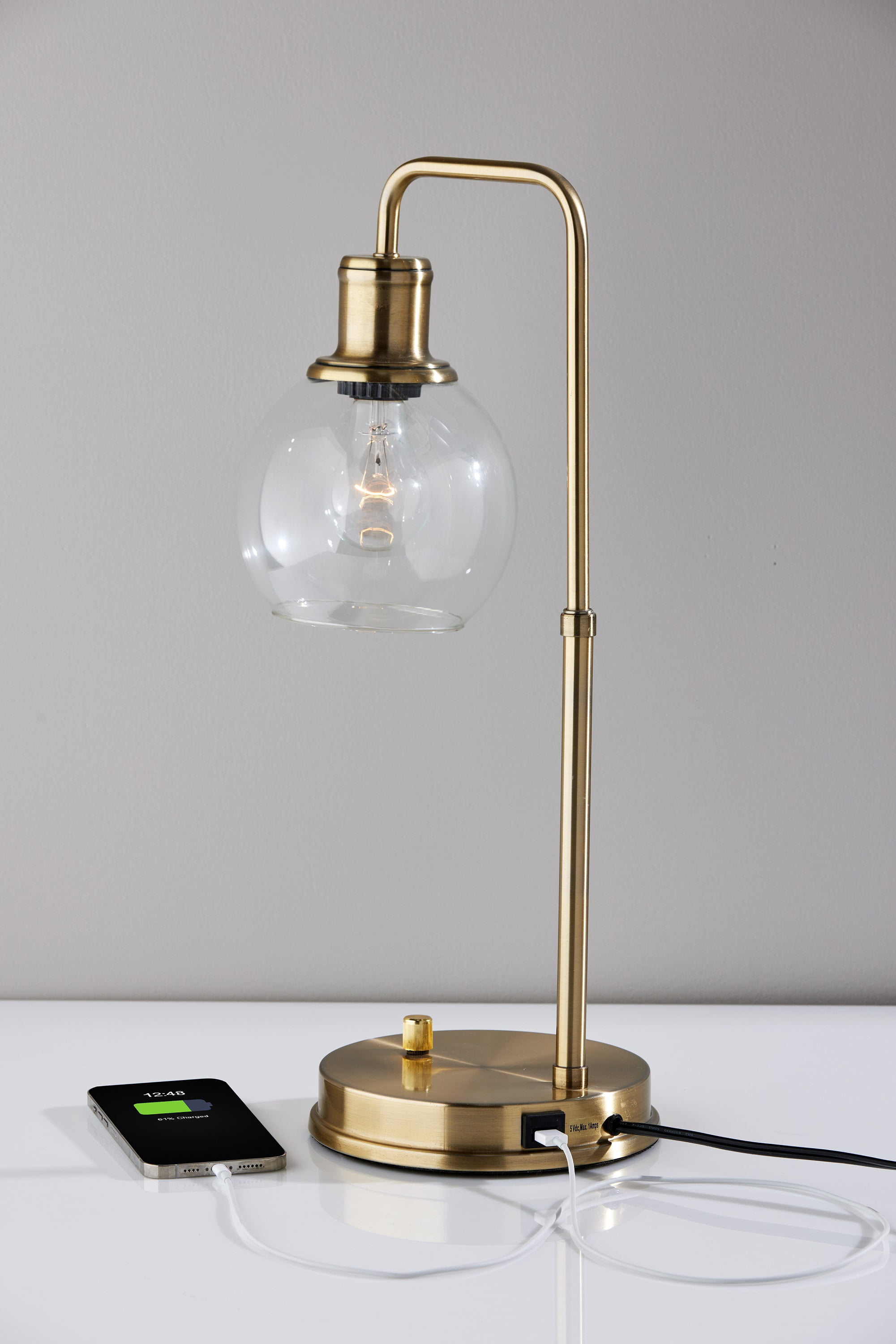 Better Homes & Gardens Metal Desk Lamp with USB Port and Glass Shade (Gold, 20.5 in) aojj5