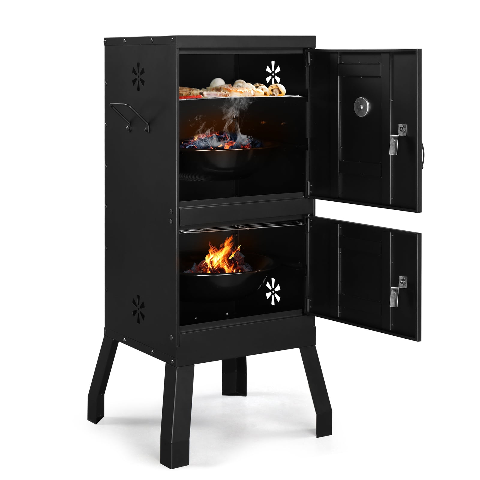 TopComfy Outdoor Charcoal Smoker Grill with Double Doors and Thermometer (2-Rack System) 8u5ml