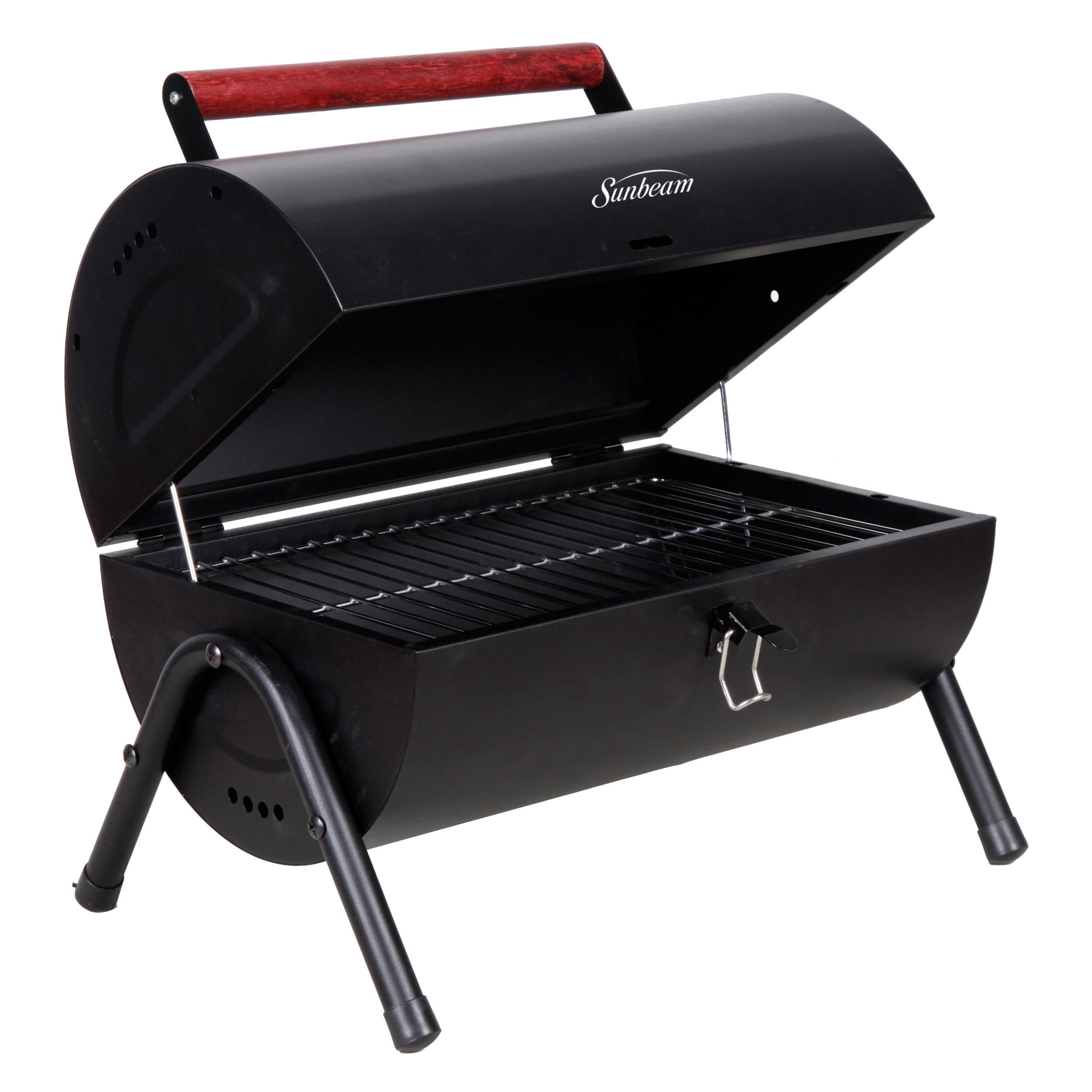 Gibson Portable Barrel Charcoal Grill with Wood Handle and Dual Racks (Black, 17 in x 11 in) 4whyb