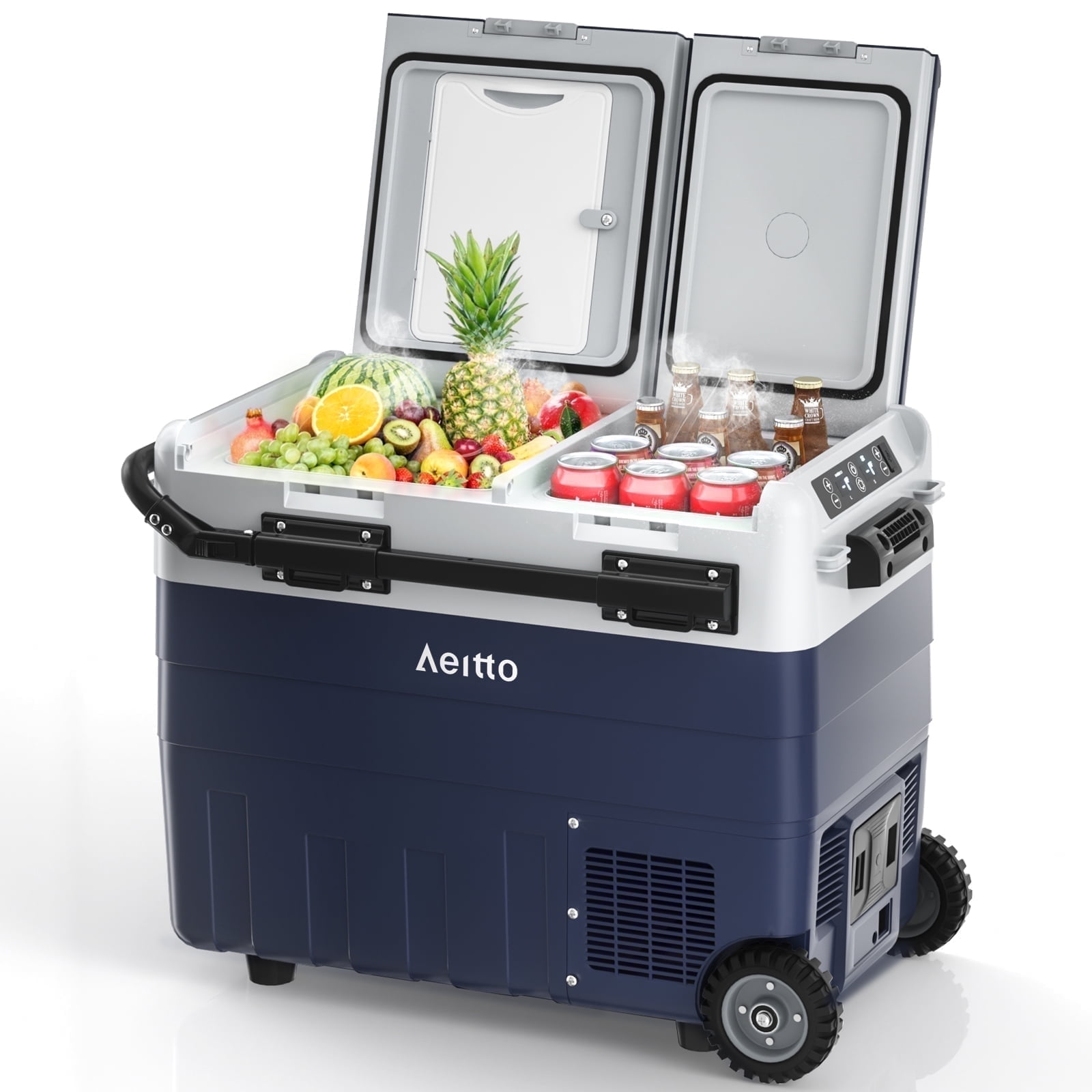 Aeitto Dual Zone Portable Car Refrigerator, Electric Cooler and Freezer for Travel and Camping (Blue, 52 qt) 7oy79