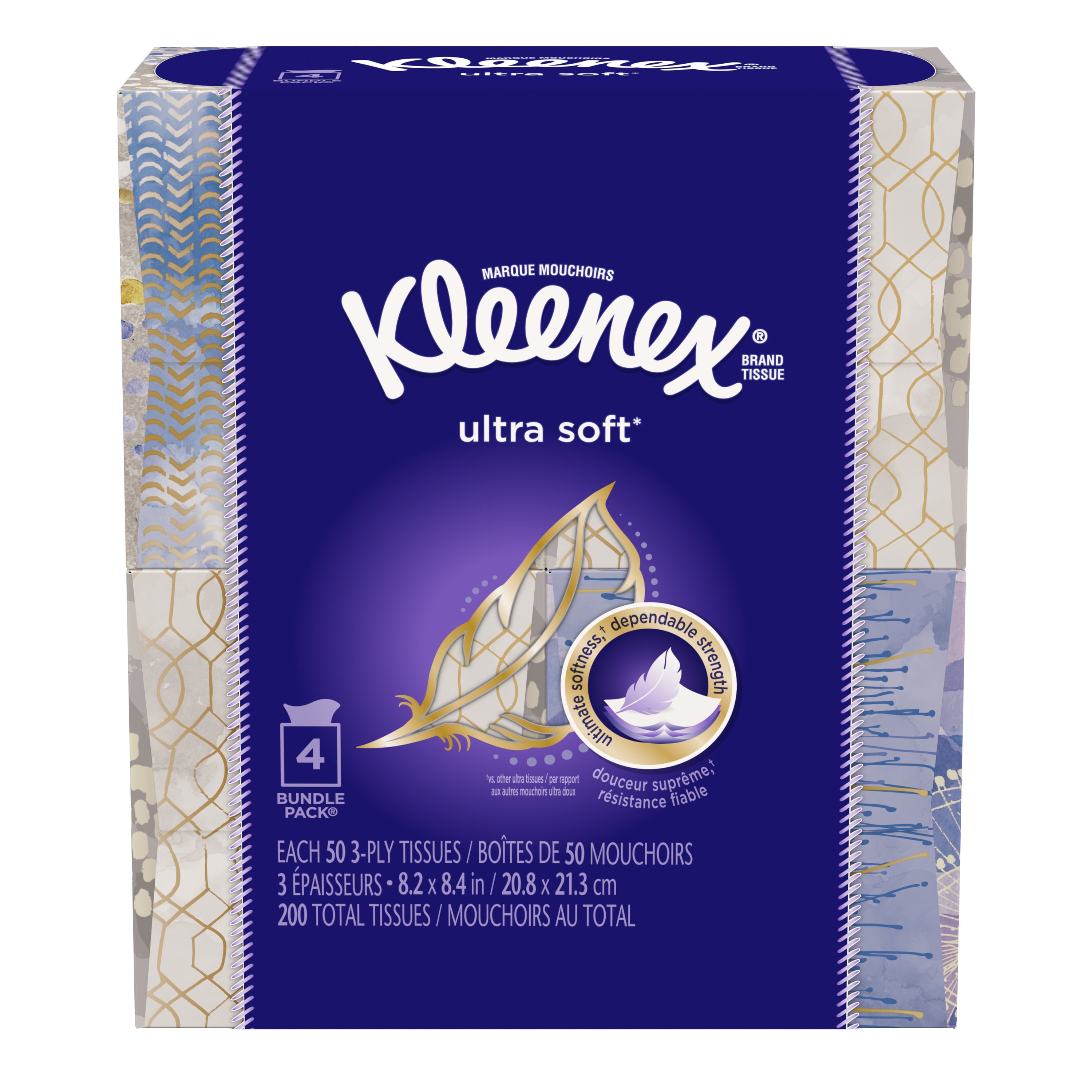 Kleenex Ultra Soft Facial Tissues, 3-Ply Premium Absorbent Paper, (White, 280 Total Tissues, 4 Flat Boxes) 9lwji