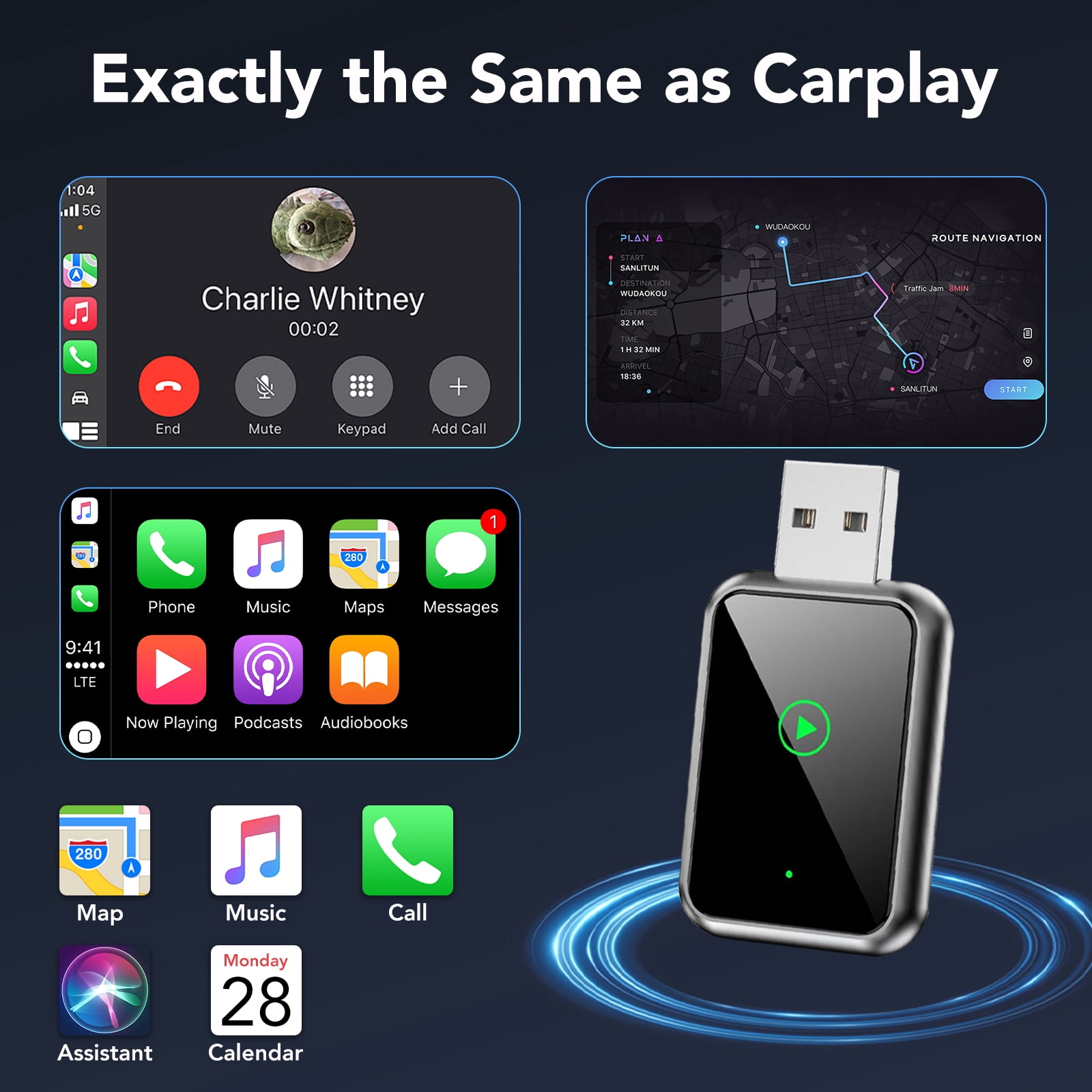 SUPBS Wireless CarPlay Adapter for iPhone, Wired to Wireless Converter Dongle (Black, 1 Pack) acfon