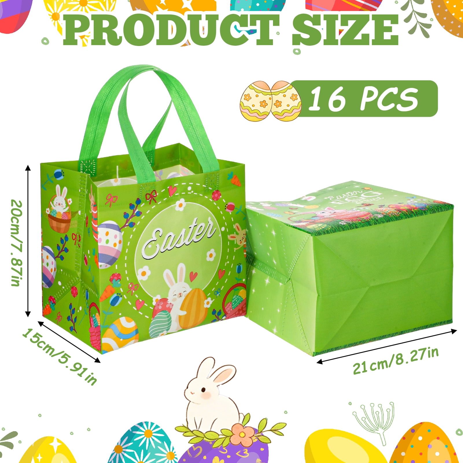 sixwipe Easter Non-woven Gift Bags with Handles, Reusable Bunny Treat Bags for Egg Hunts (Blue, 16 Pack, 8.27 x 7.87 x 5.9 in) mbilk