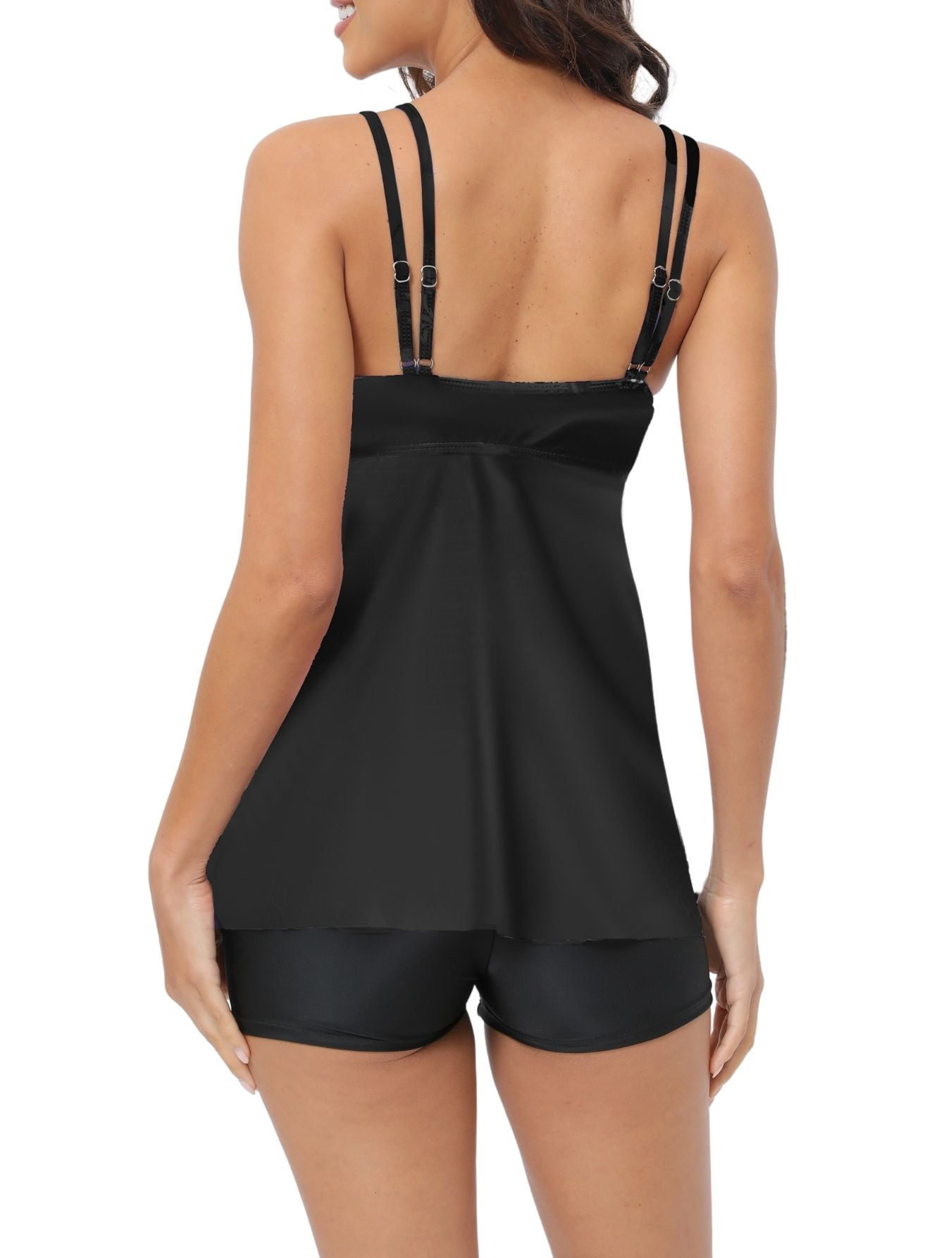 BERANMEY Women's Tankini Swimsuit Tummy Control Two Piece Floral Print Swim Dress with Shorts (Black, M) xfaox