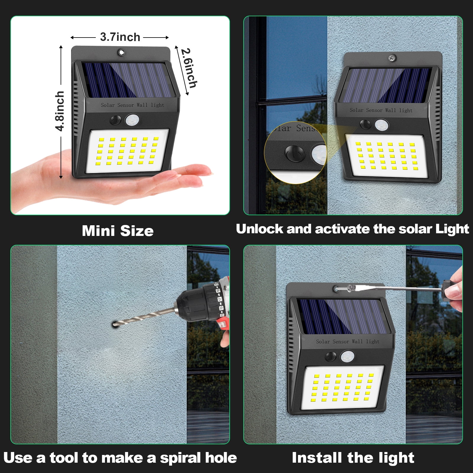 IJIL Solar Outdoor Lights, Motion Sensor Security Lighting for Garden Fence Yard Deck Garage (Black, 4 Pack) 0mlb3
