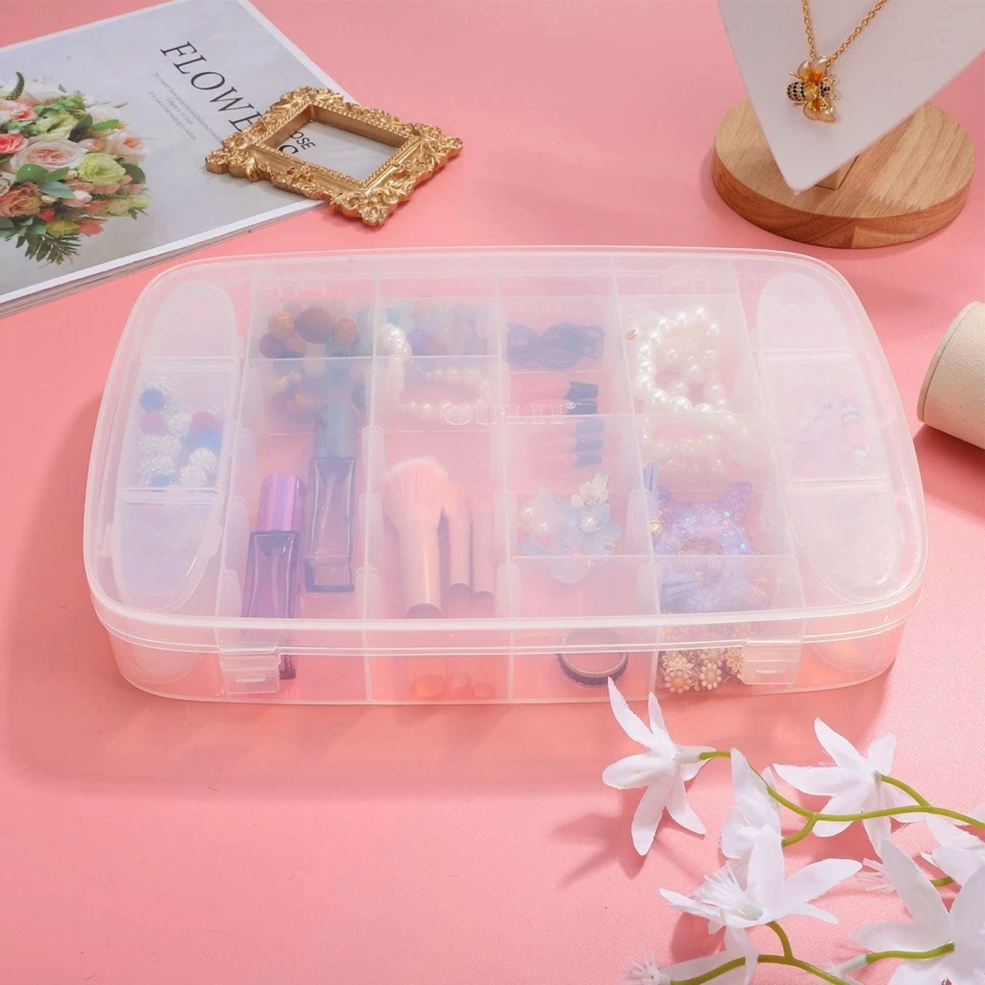 FLINT Transparent Storage Box with Dividers (Clear, 10 in x 7 in x 2 in) c4hf9