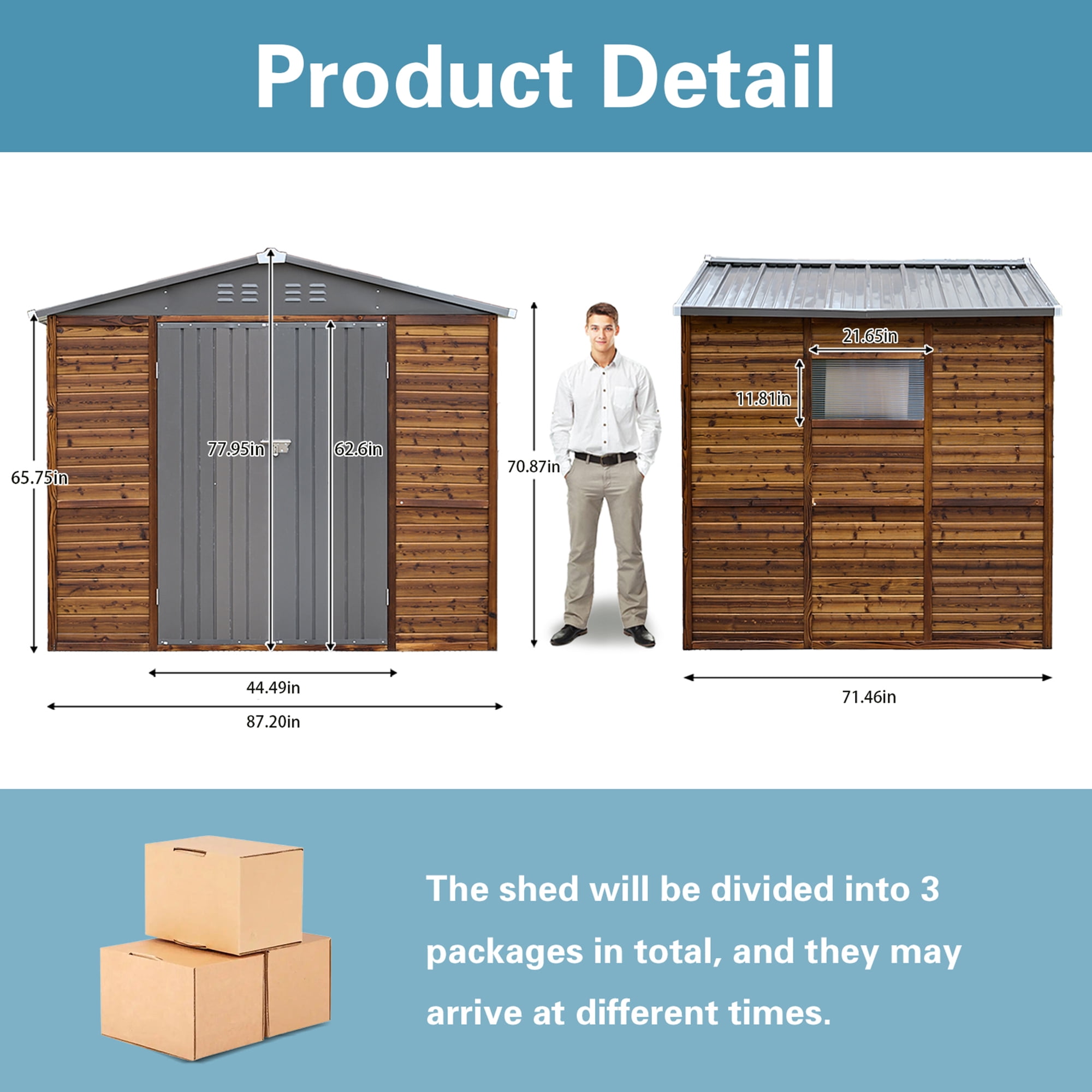 FFZ Iron-Wood Outdoor Tool Shed, Weatherproof Storage House for Garden and Garage (Dark Gray, 87.2x71.46x77.95 in) oe0uf