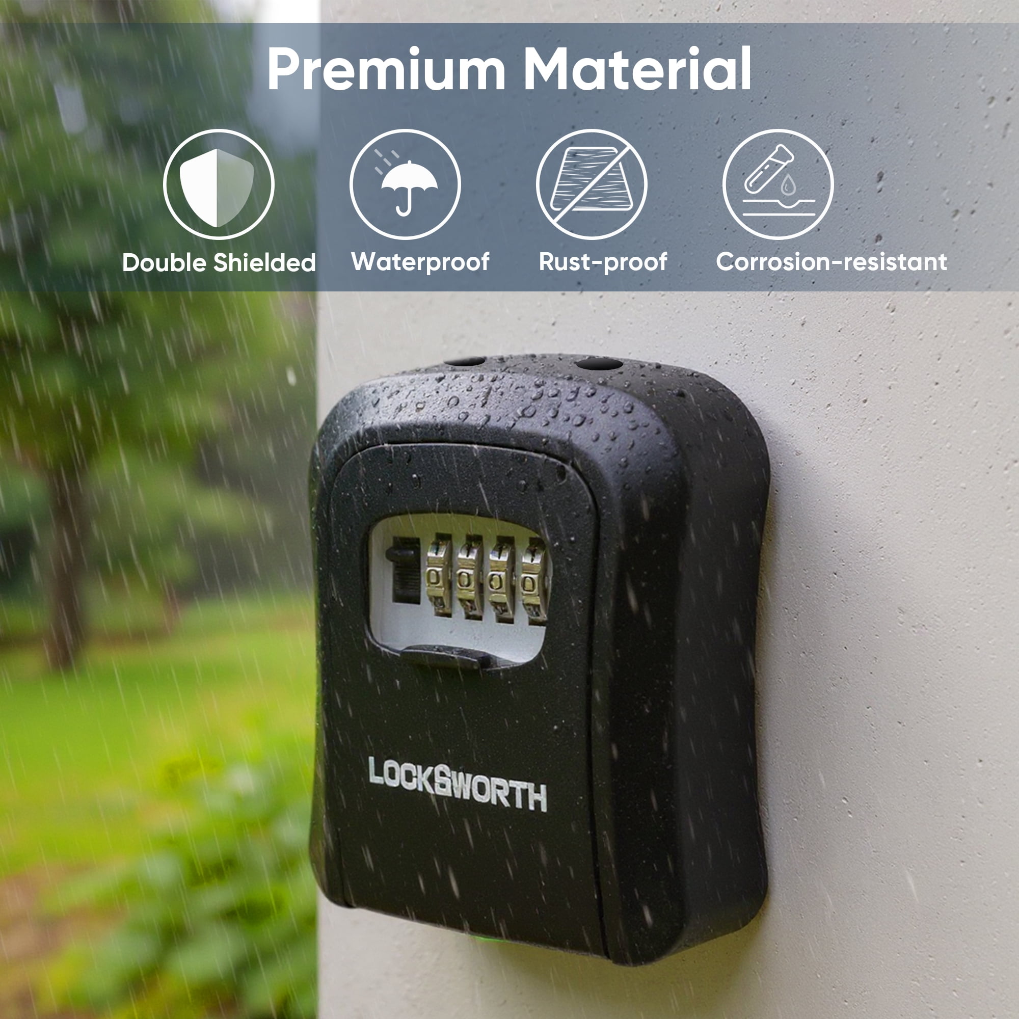 Locksworth Wall Mounted Key Lock Box with Weatherproof Shutter (Black, 9-Key Capacity) uulrv