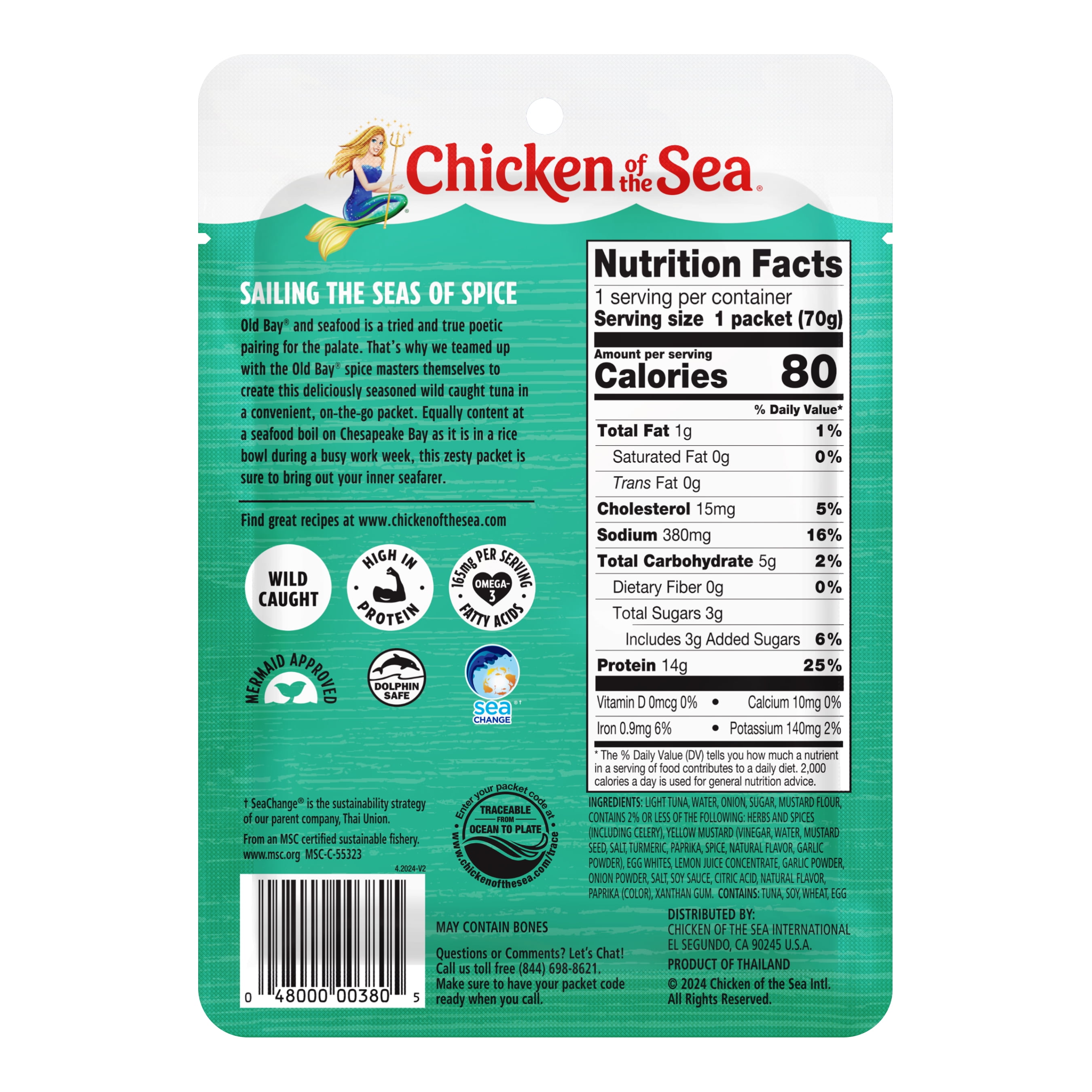 Chicken of the Sea Wild Caught Light Tuna with OLD BAY Seasoning (2.5 oz) 3yzqw