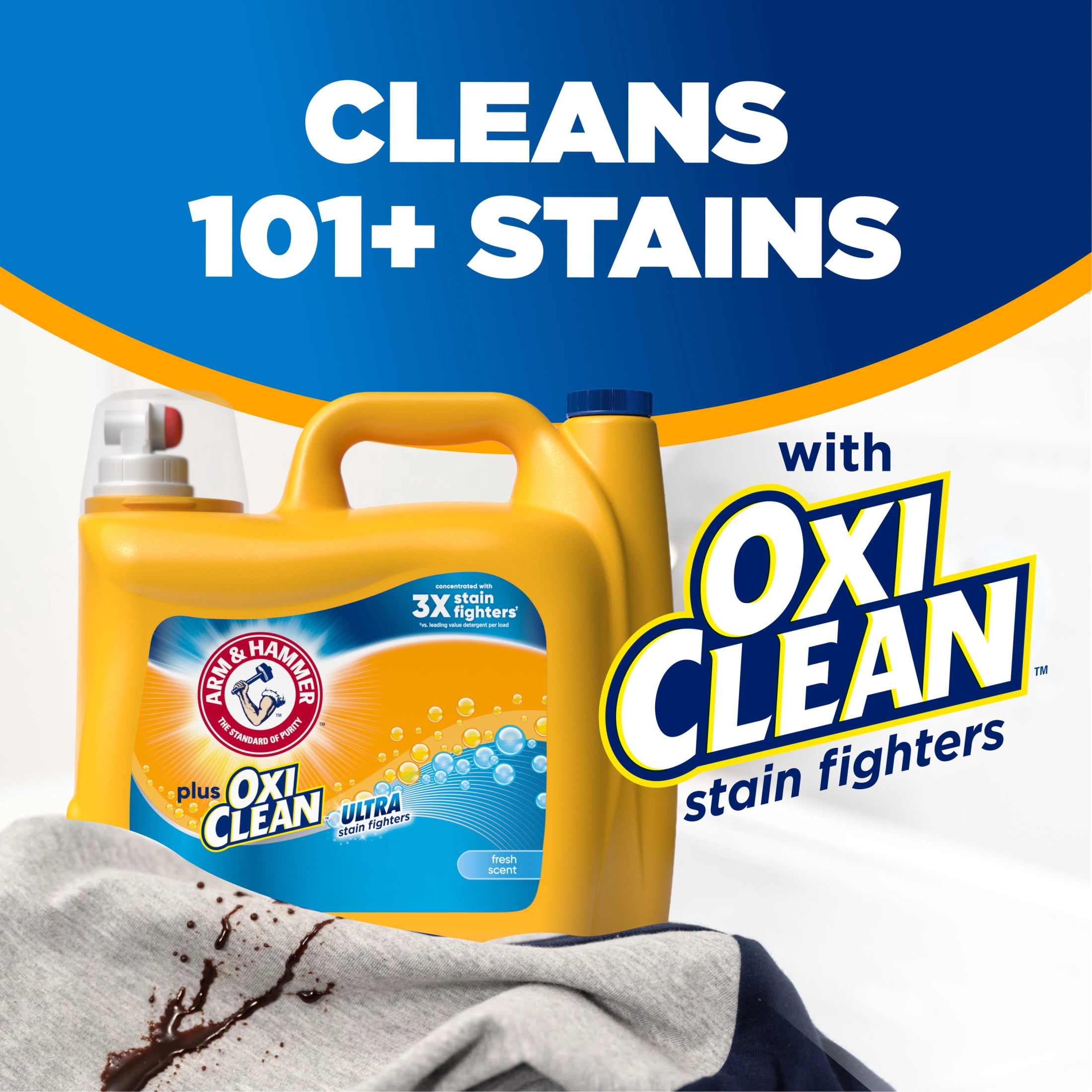 ARM & HAMMER Plus OxiClean Ultra Stain Fighters Liquid Laundry Detergent, Fresh Scent (158.6 fl oz) 7rlxh