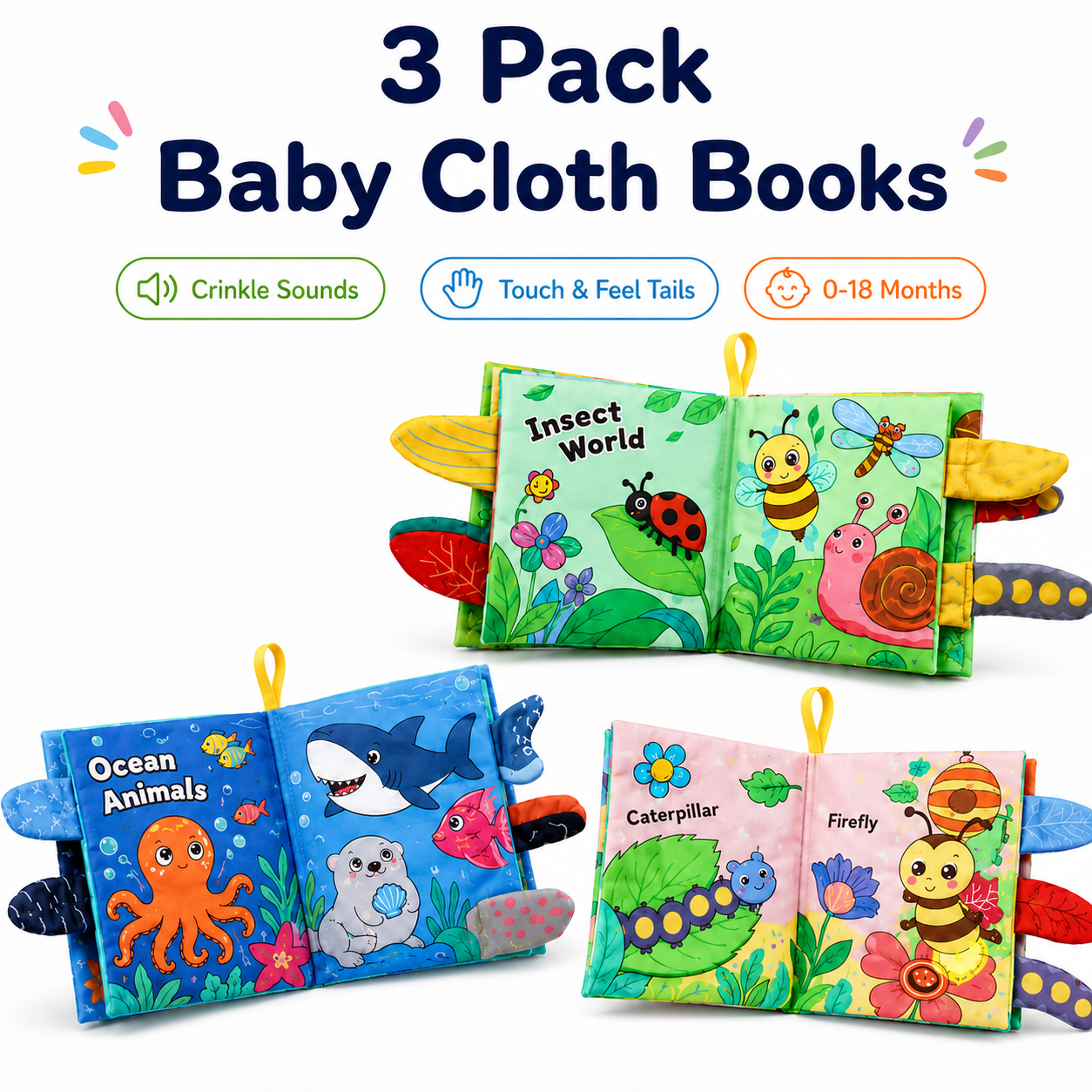 Byseng Soft Cloth Baby Books Sensory Activity Set (High Contrast, 3 Pack) yg38v
