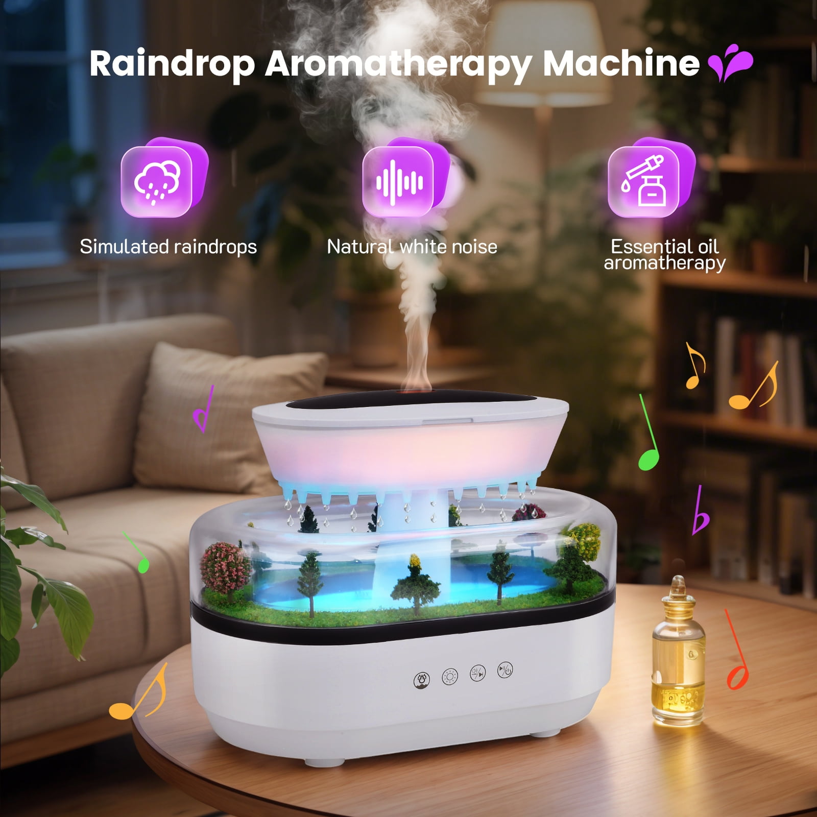 FANCYBANT Rain Cloud Aroma Diffuser and Humidifier with White Noise and 7-Color LED Light (White, 8.45 fl oz) n6o8w
