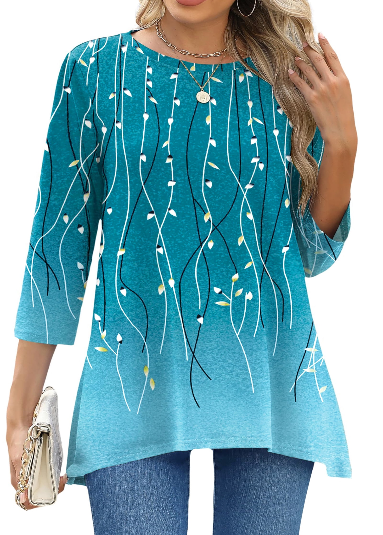 Fantaslook Women's Plus Size Tunic Top Floral 3/4 Sleeve Flowy Blouse (XXL) aahu1