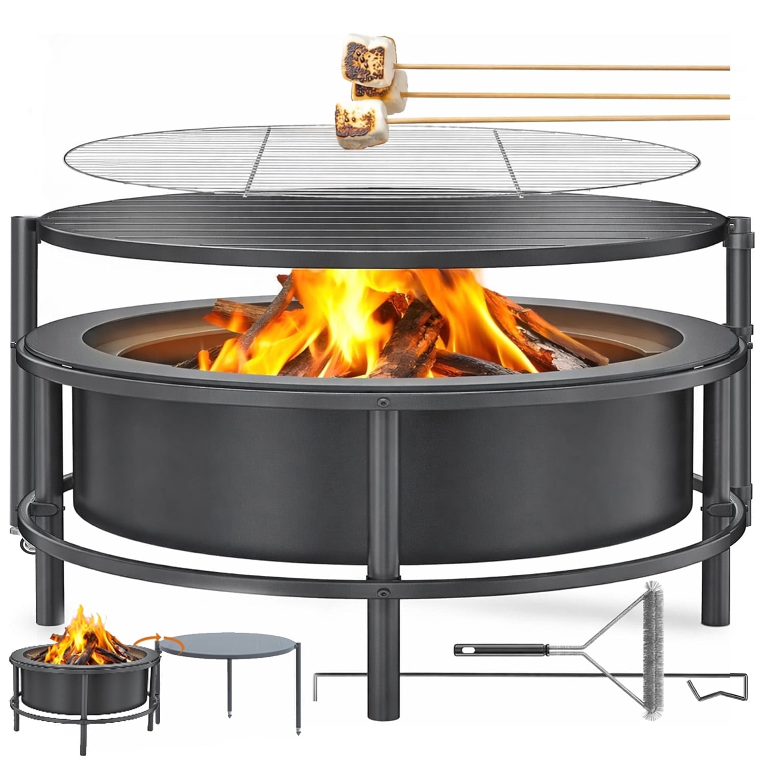 VAJIAZA Foldable Outdoor Fire Pit Table, Heavy-Duty Cold-Rolled Steel BBQ Grill with Accessories (Black, 52 in) yd8wc
