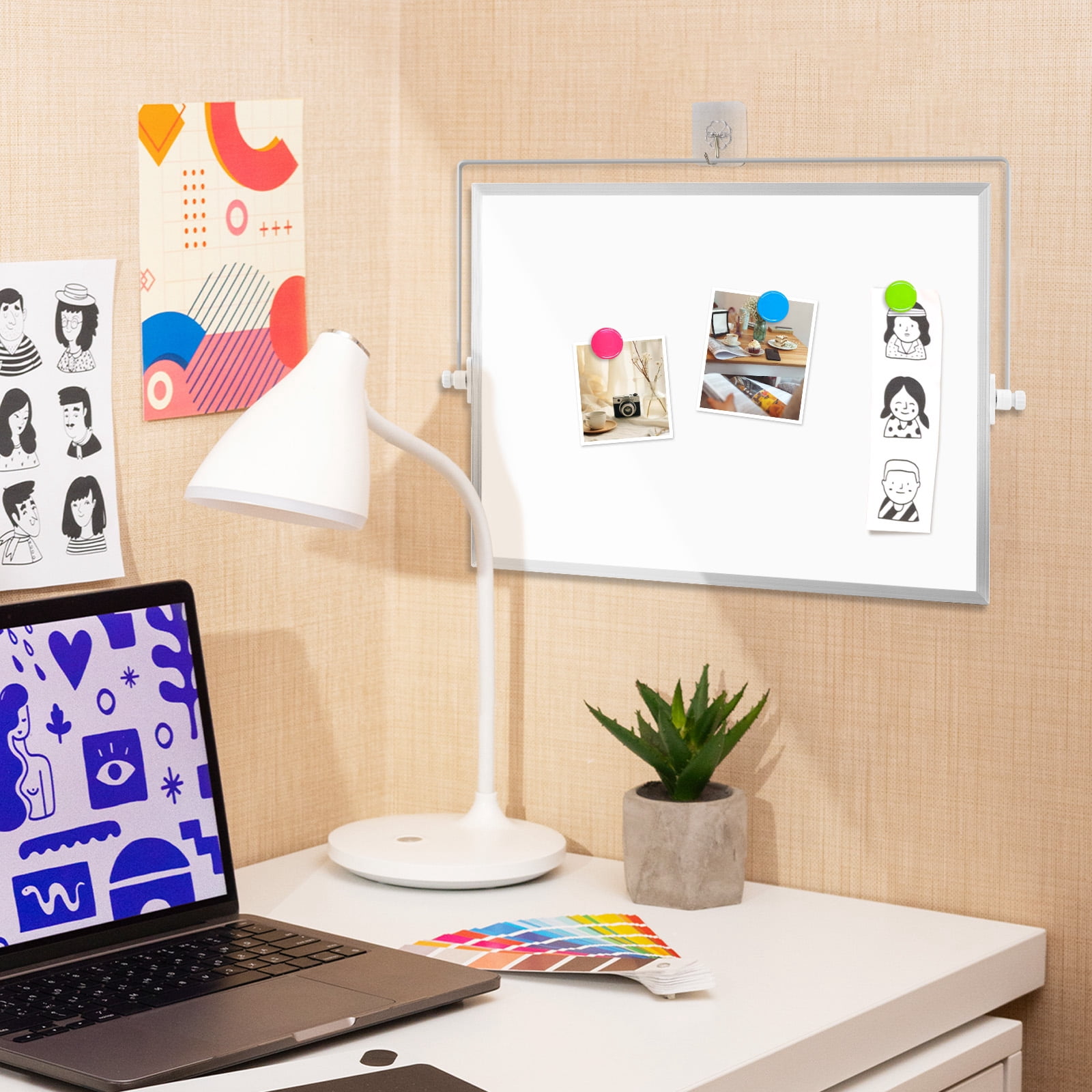 DOLLAR BOSS Magnetic Desktop Whiteboard, Double-Sided Portable Dry Erase Easel with Markers and Magnets (White, 16 in x 12 in) 5cw36