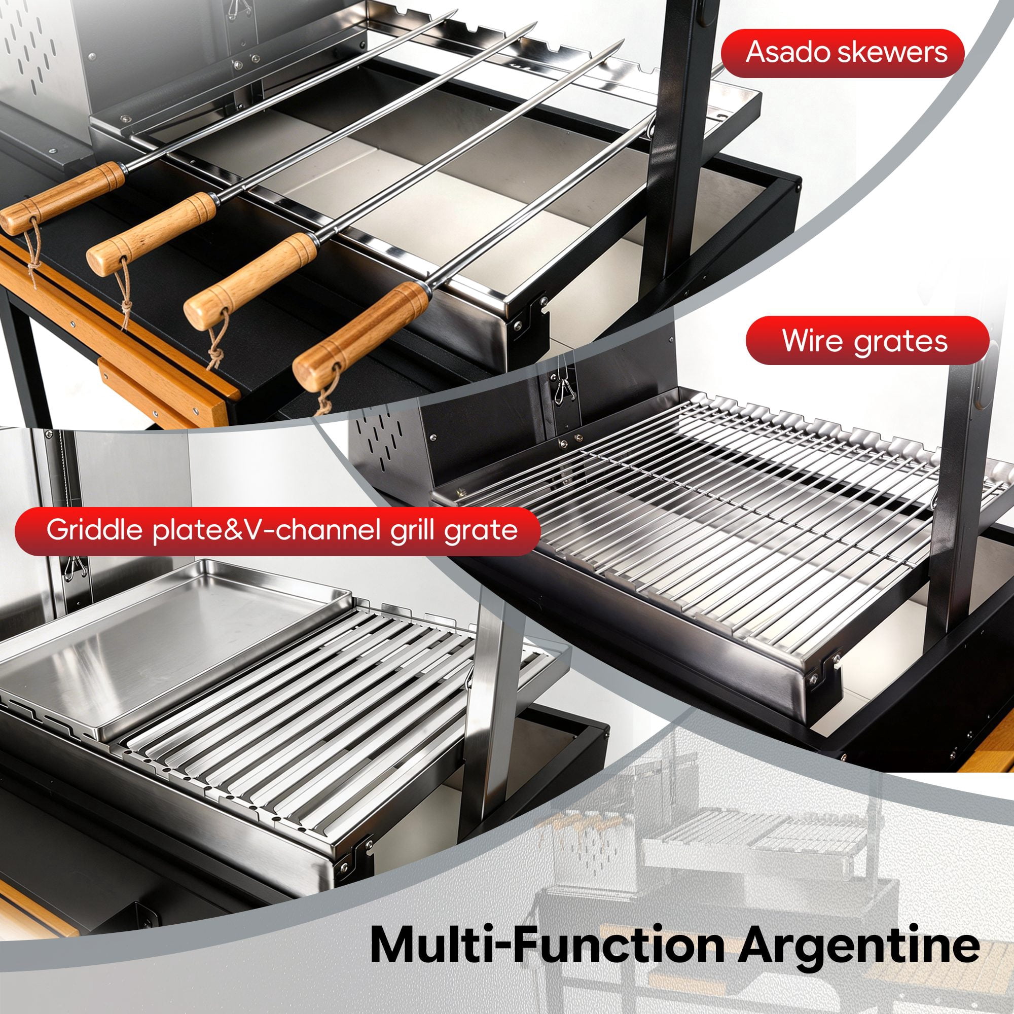 Brand Man Argentine Santa Maria Grill, Wood & Charcoal BBQ Grill with Adjustable Height and Asado Tools (Black, 48 in x 24 in) fmmkn