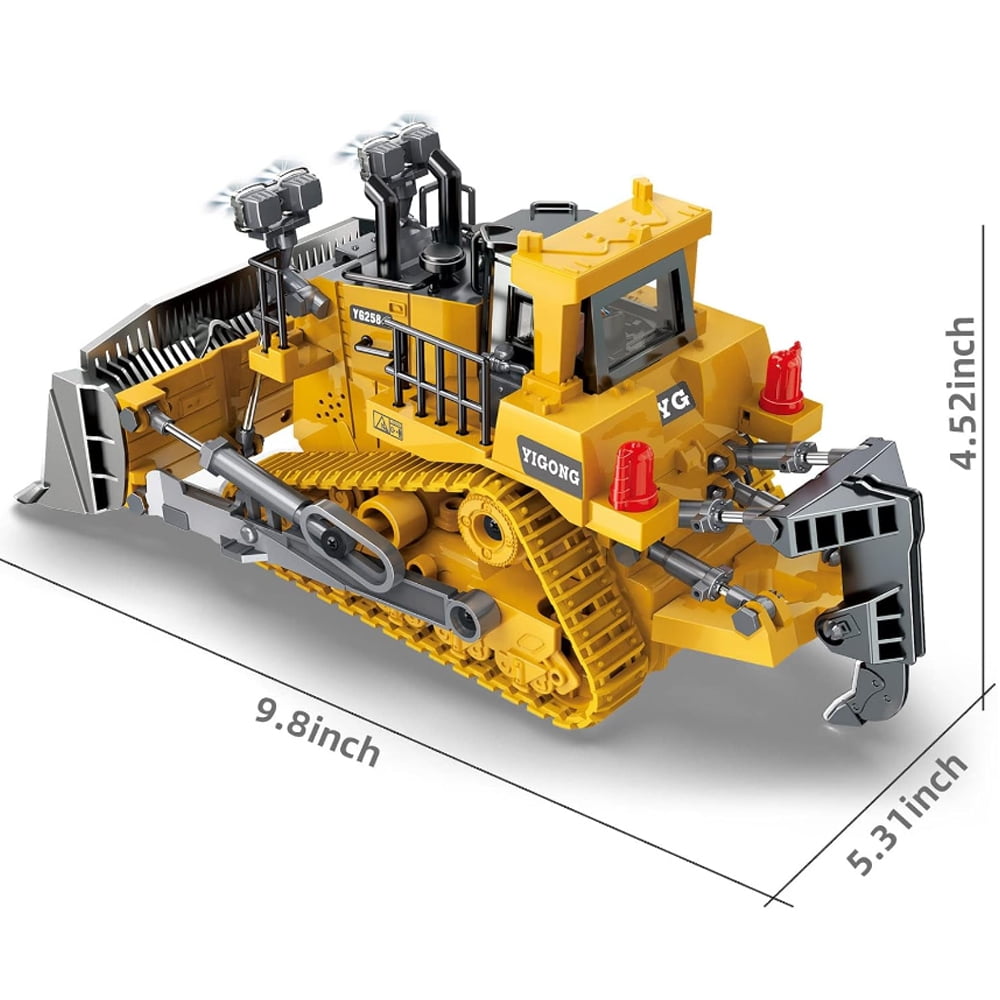 TZDZRC 9-Channel Metal RC Bulldozer Construction Tractor Toy with Lights and Sound (Yellow, 9.8 x 5.31 x 4.52 in) 8f81c