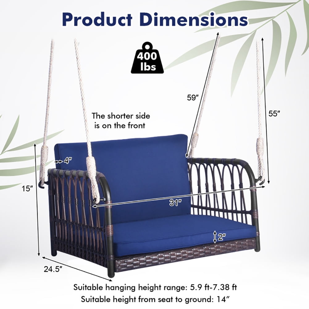 Spaco Hanging Porch Swing Chair with Cushions (Navy, 1-Seater) cnq9d