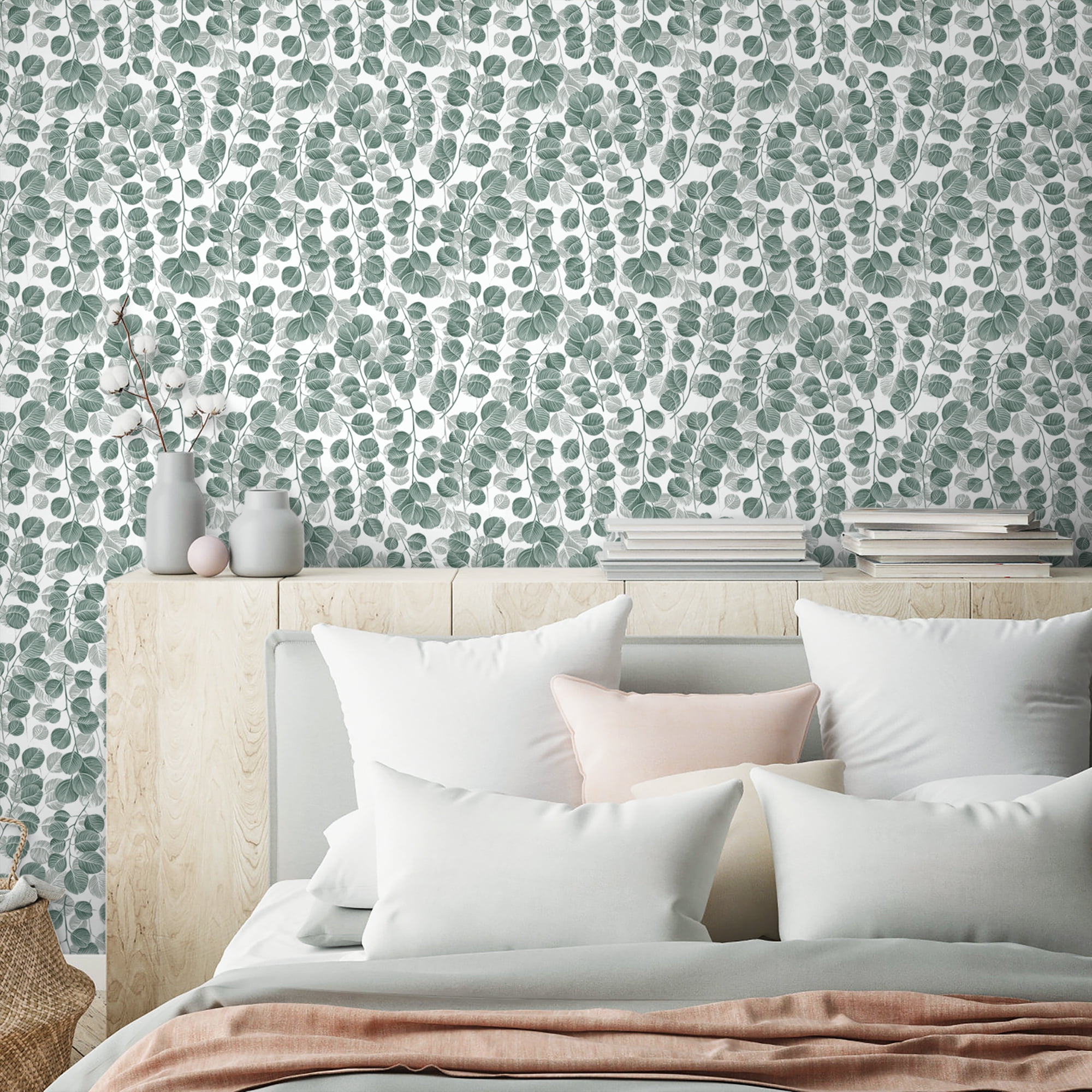Abyssaly Peel and Stick Wallpaper Floral Green Leaf Contact Paper (Green, 17.7 in x 118 in) 52i7s