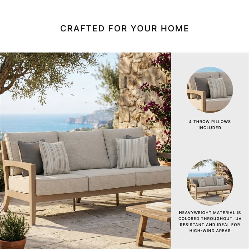 Ashley Furniture Myrtle Shore Outdoor Sofa with Cushion (Beige, 84 in) 00734