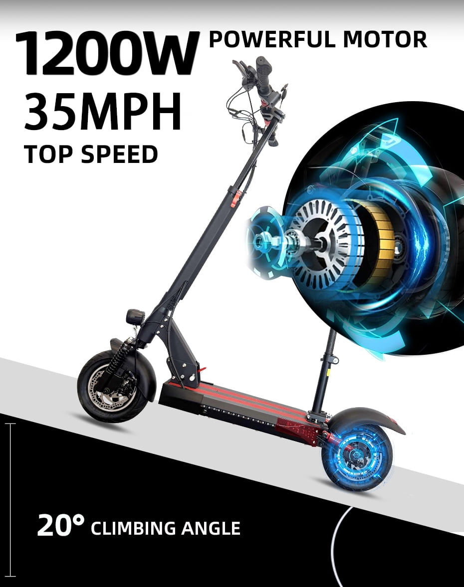 JUEXING Foldable Electric Scooter, 1200W Motor 35 MPH Commuter E-Scooter with Removable Seat (Black, 35 Miles Range) gvbd5
