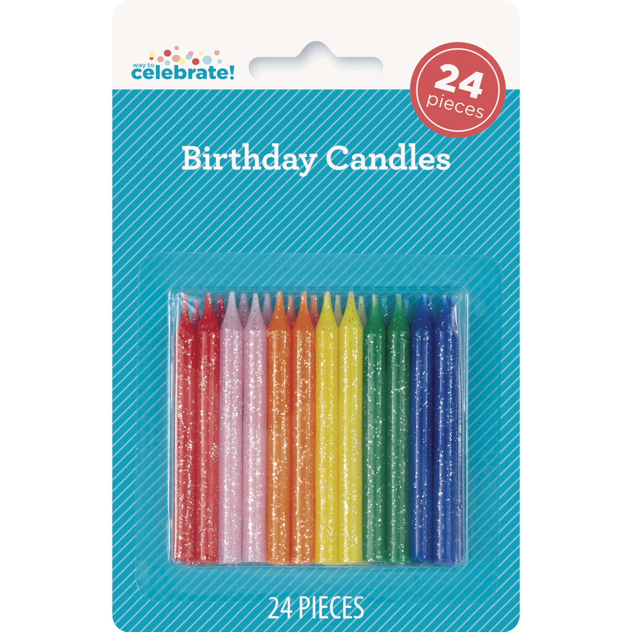 Way To Celebrate Glitter Birthday Candles Decorative Cake Toppers (Multicolor, 24 Pieces) g28uu