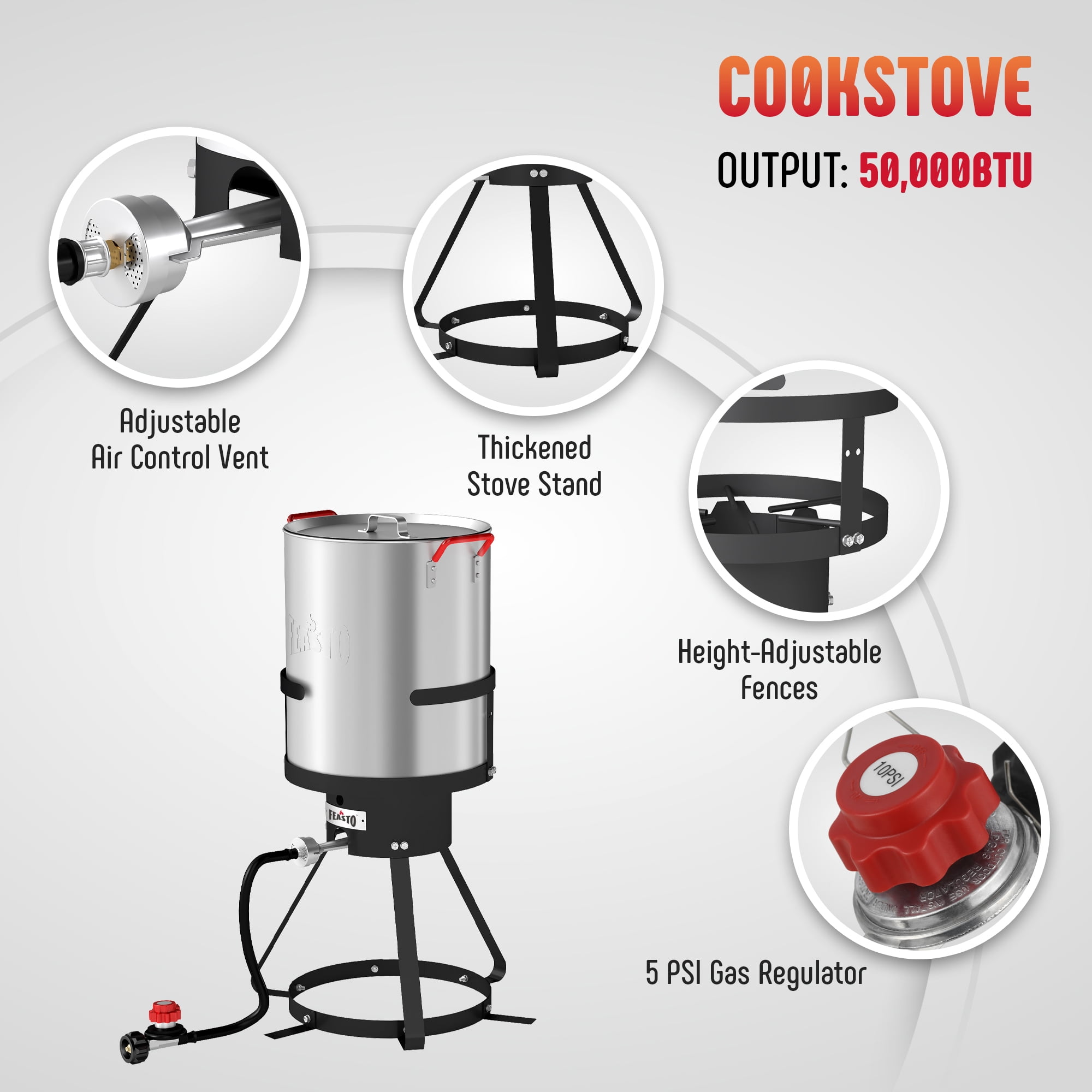 Feasto Outdoor Turkey Fryer and Fish Fryer Set, Propane Boiling Pot with 50000 BTU Burner (Silver, 30 qt) erqjq