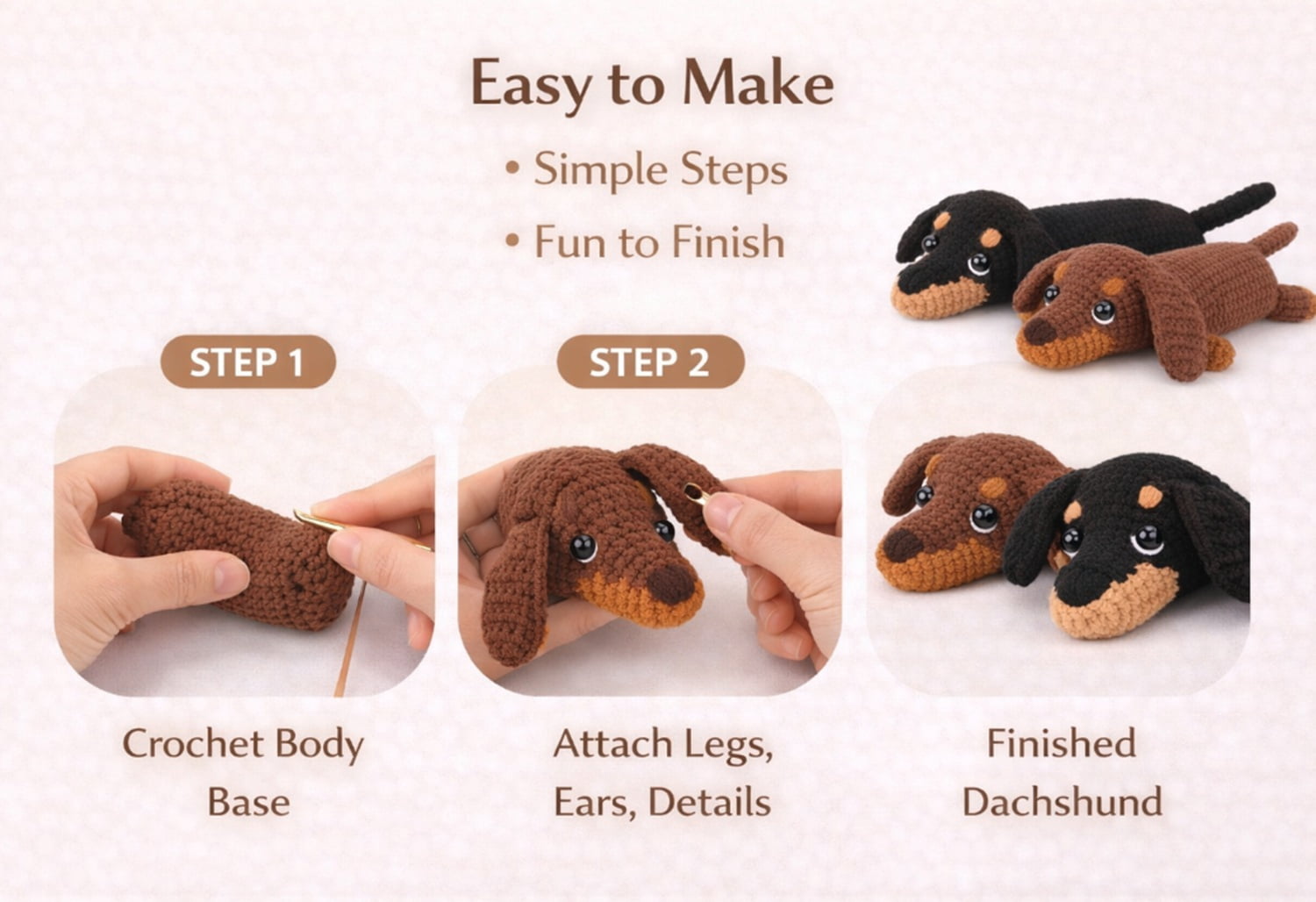 TIKA Dachshund Crochet Kit for Beginners, Dog Amigurumi Starter Set with Video Tutorials (2 Pack) fpcjn