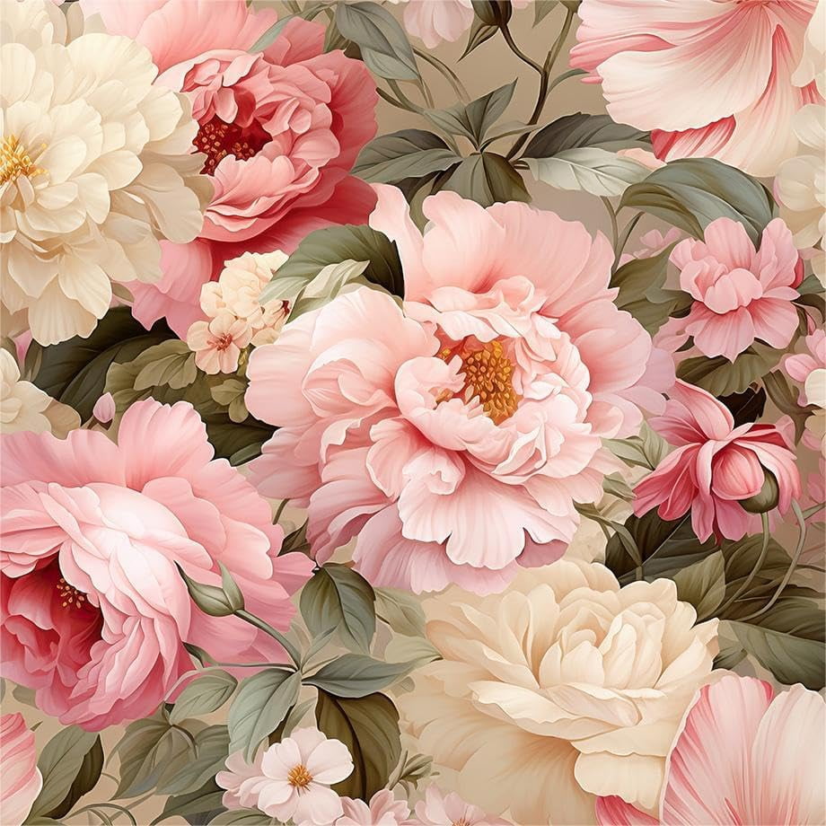 Usachibb Vintage Peony Floral Peel and Stick Wallpaper, Self-Adhesive Removable Wall Decor (Pink, 17.7 in x 118.1 in) qsd65